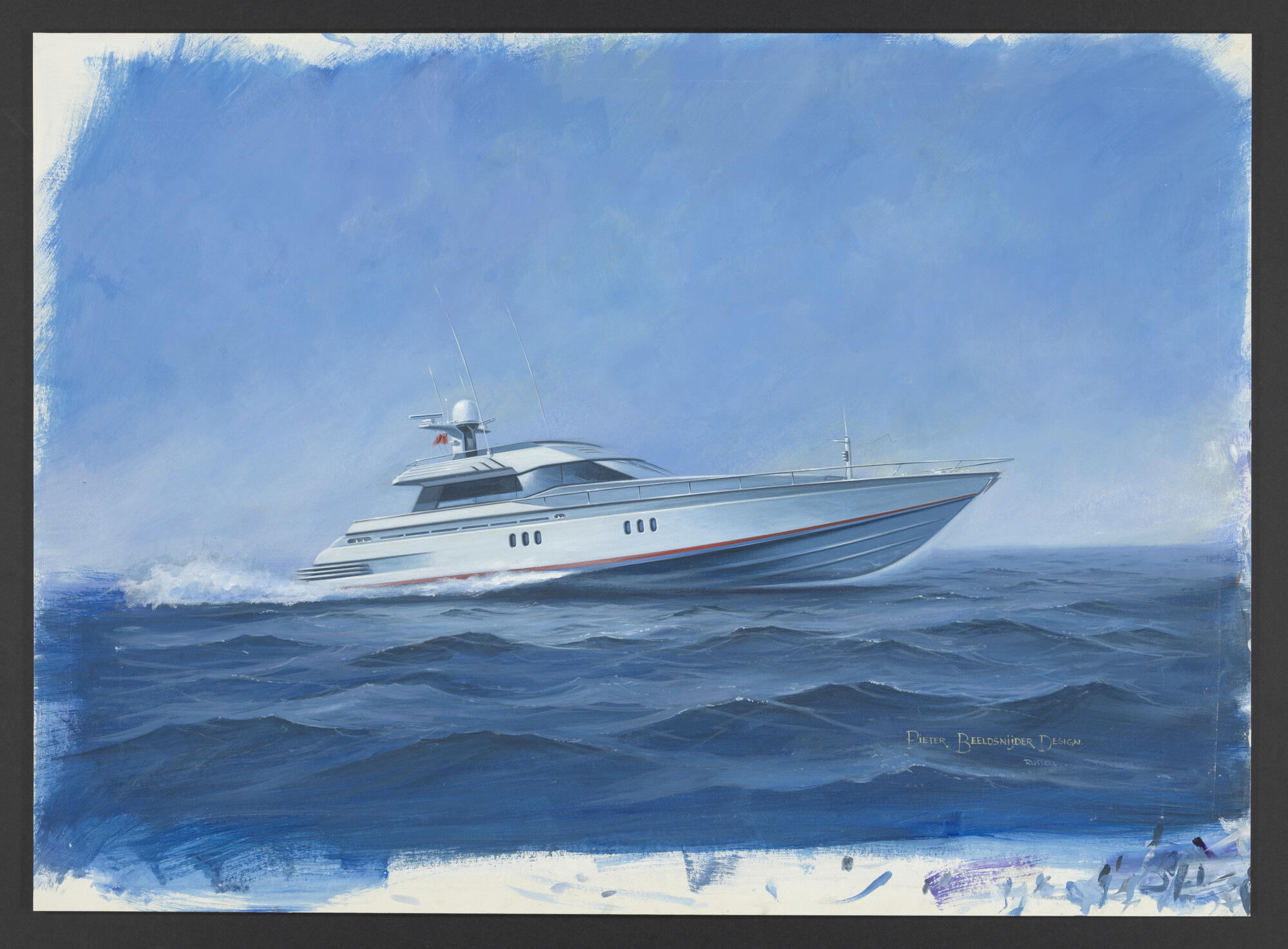 2022.0024; Artist's impression van het motorjacht (type) Bumble Bee; tekening