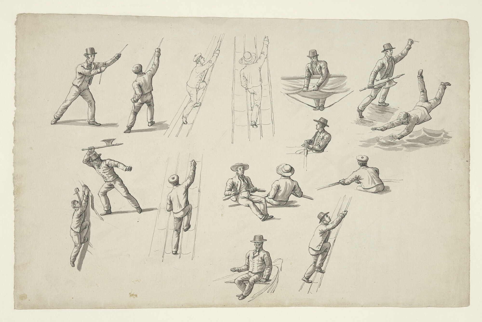 S.4005(11) [nr 0005]; Figuurstudies van marinepersoneel; tekening