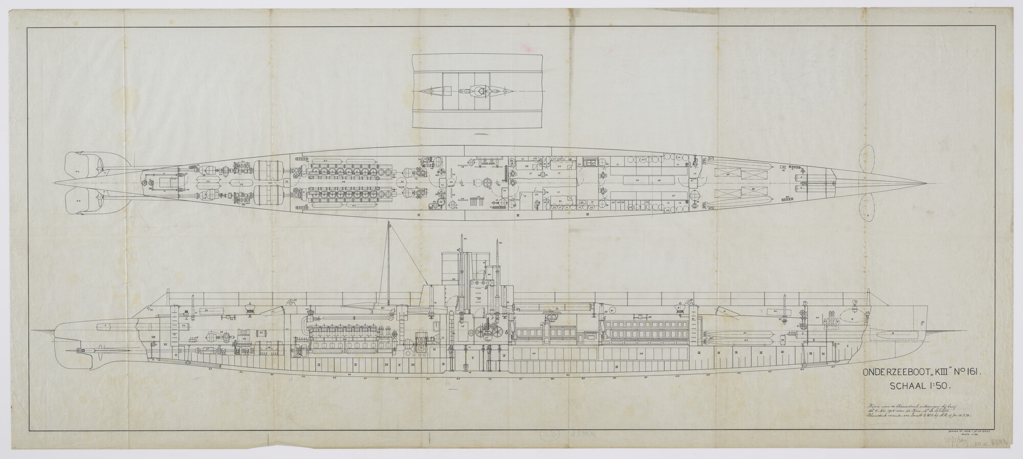 S.2175(3899); Algemeen Plan van de onderzeeboot Hr.Ms. 'K III'; technische tekening