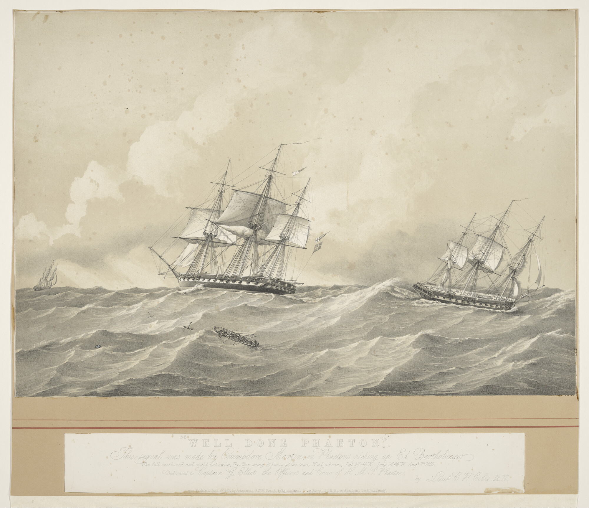 S.1996(02); Het oppikken van een drenkeling door het Britse oorlogsschip HMS 'Phaeton'; prent
