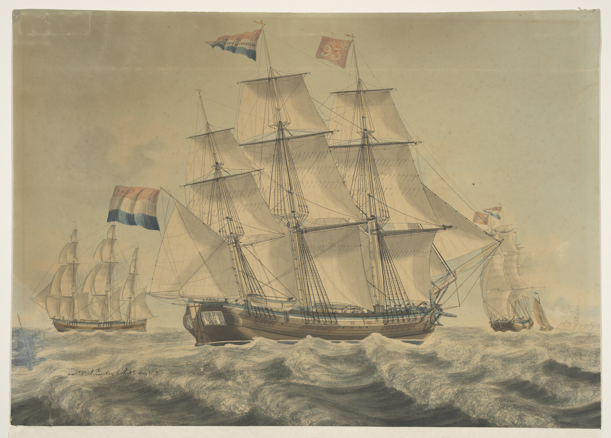 A.1881; Het driemastgaljootschip 'Antonius' en 'Cornelia'; tekening