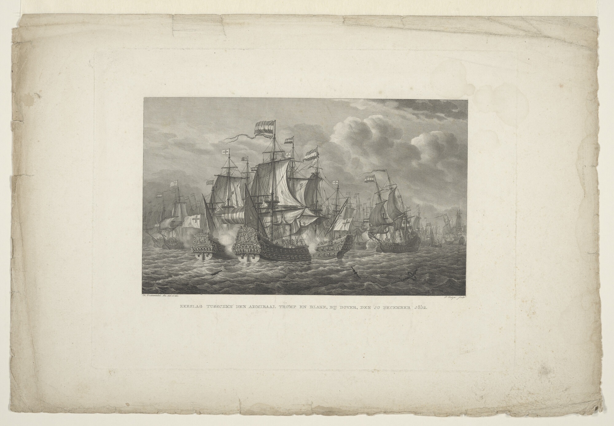 1995.1135; Zeeslag tussen admiraal Tromp en admiraal Blake bij Dover, 10 december 1652; prent