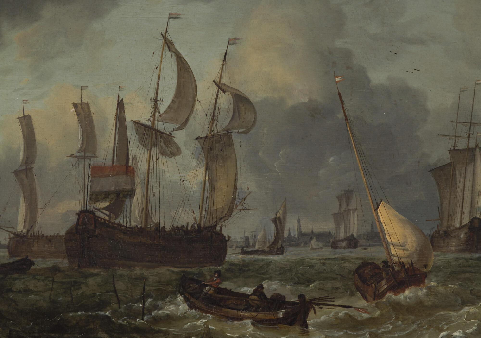 A.3076(01); Vier katschepen op de rede van Hoorn; schilderij