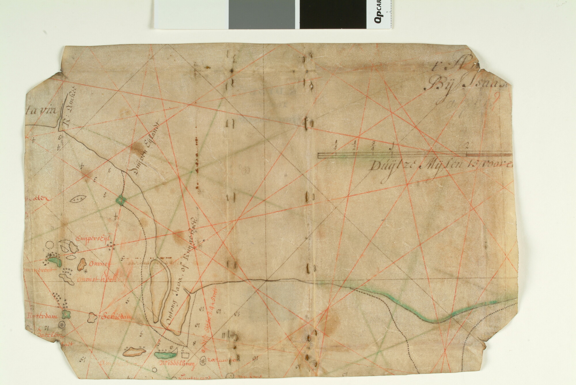 S.1299; Fragment van een zeekaart door Isaak de Graaf; perkamentkaart