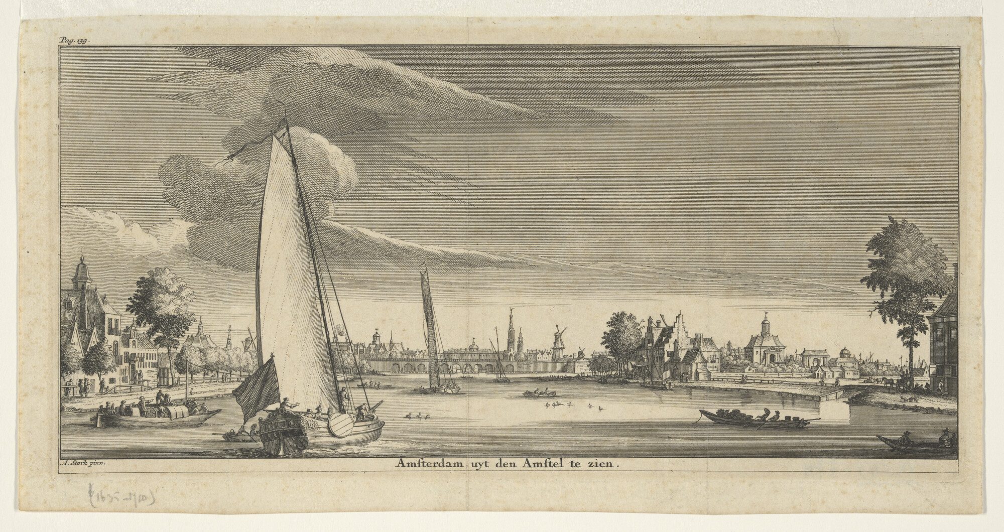 A.0149(0774); Gezicht op Amsterdam vanaf de Amstel; prent