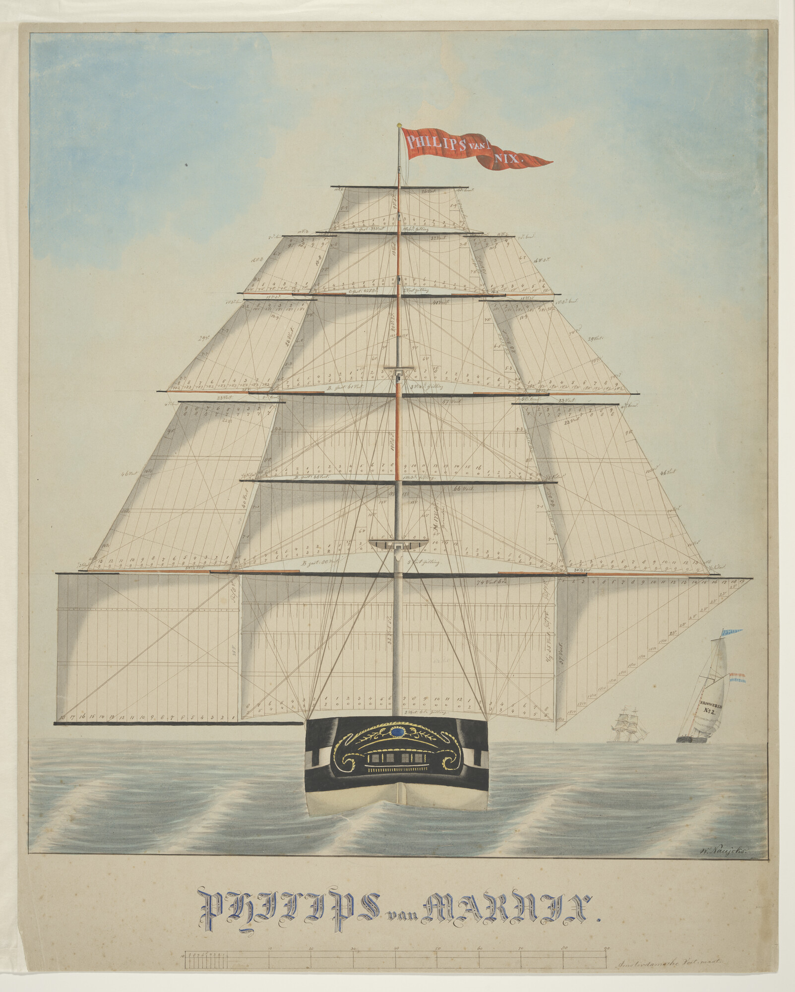 A.0149(0468); Tuigtekening van het fregatschip Philips van Marnix; tekening