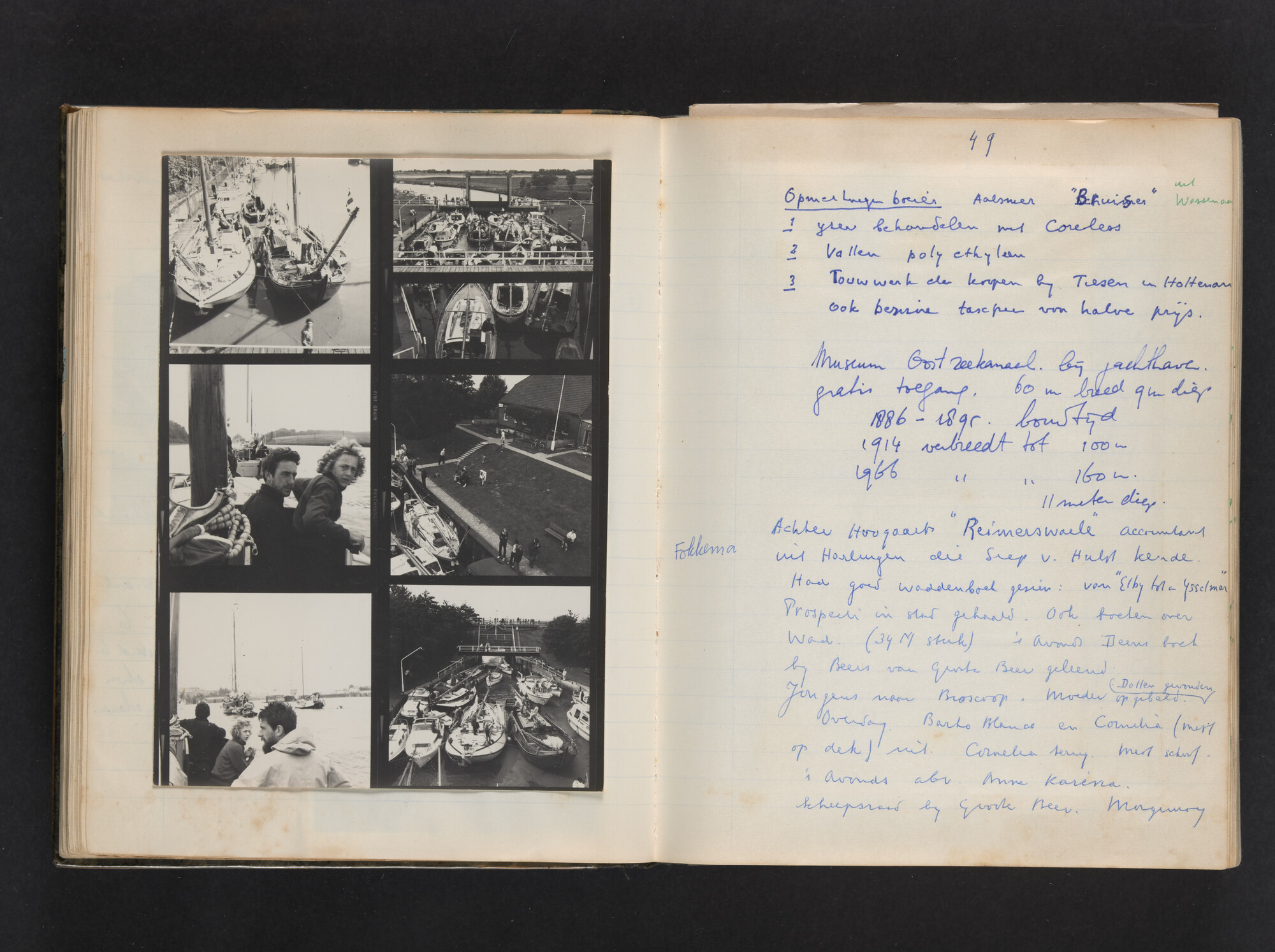 2017.0802; Logboek c.q. fotoalbum van reizen met zeeschouw Grutto (II) in Nederland, Duitsland en Denemarken, 1973-1974; logboek