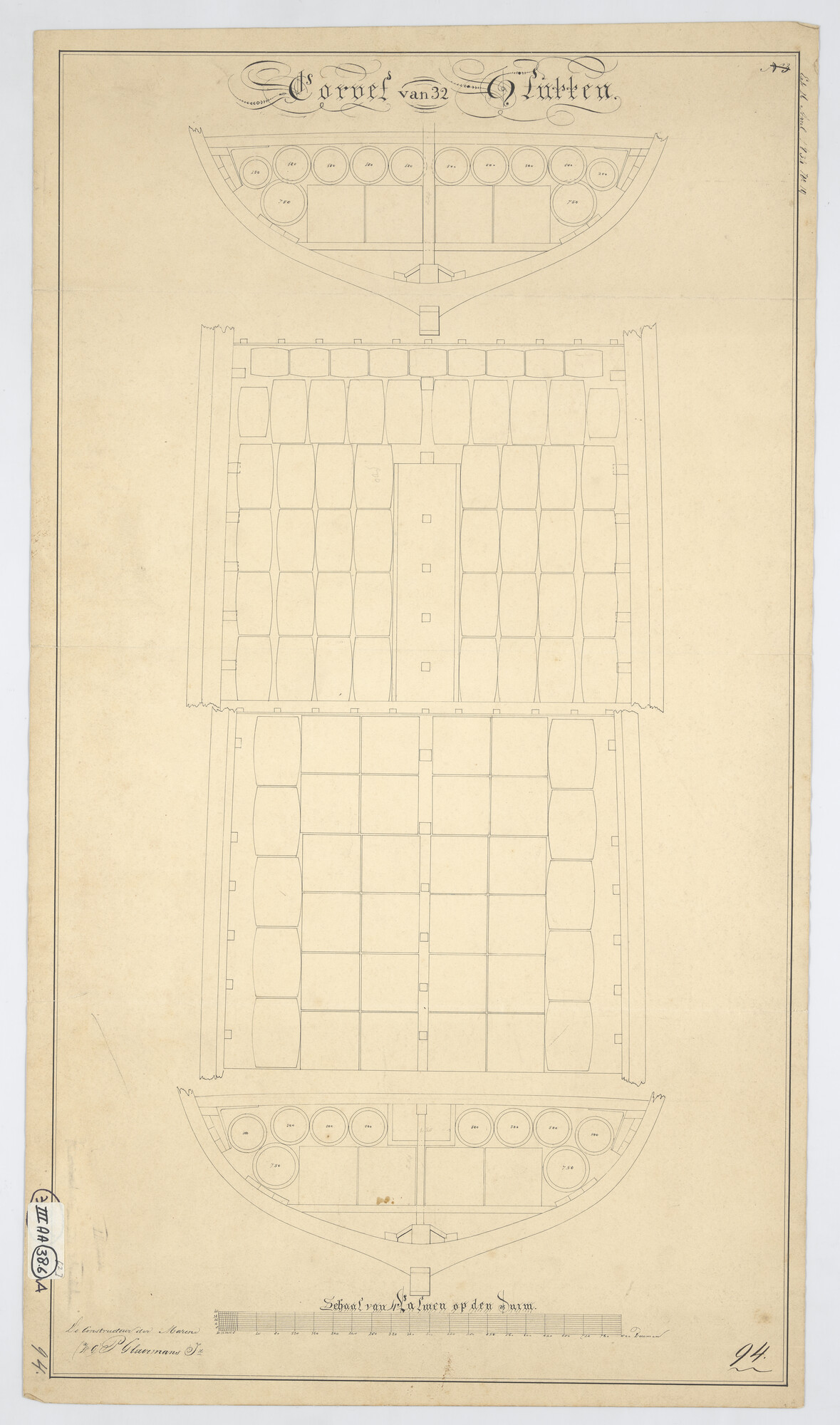 S.1214(0179); Stuwplan van het korvet Zr.Ms. Juno; technische tekening