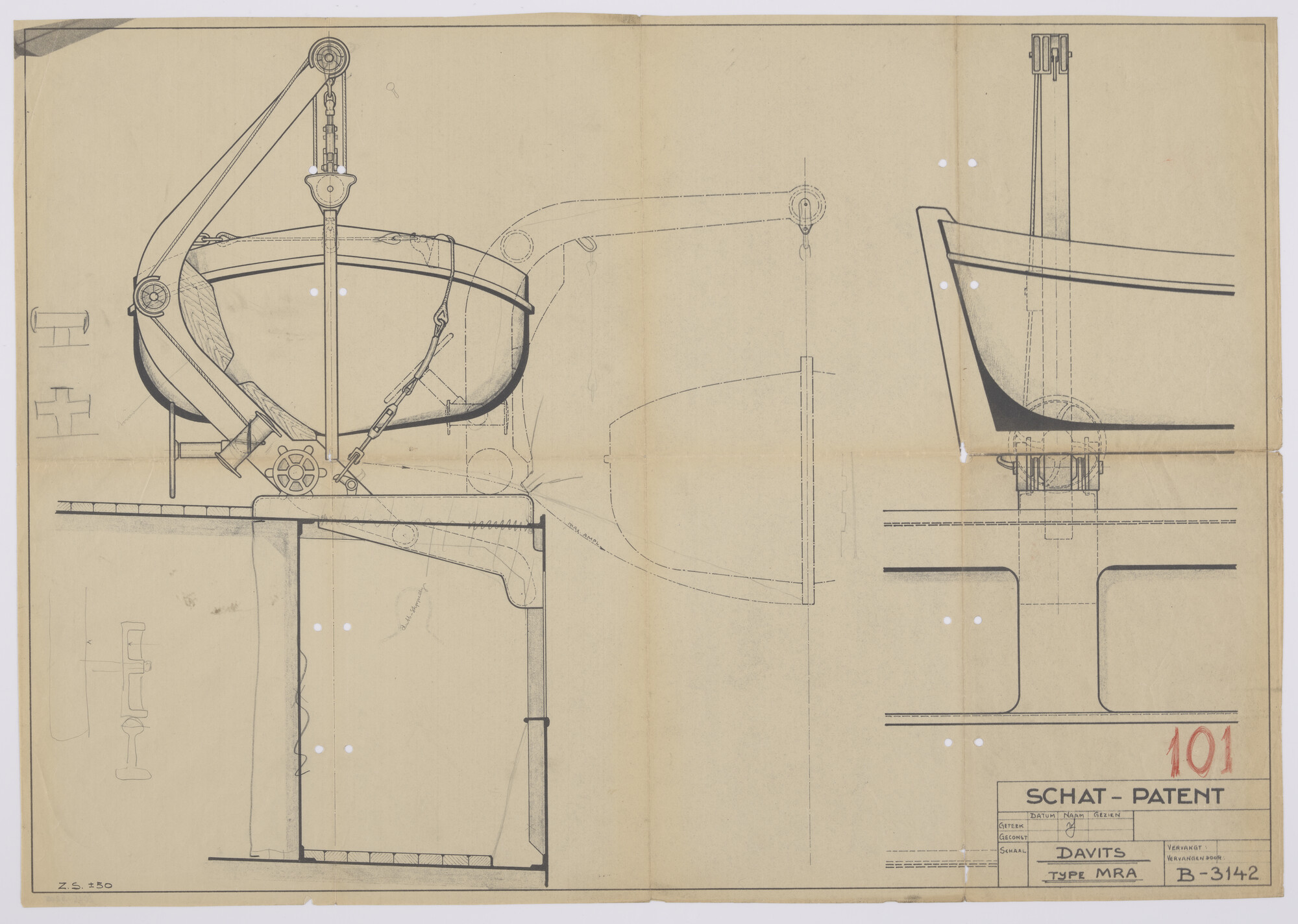 2015.5205; Type MRA Davits Schat-Patent; technische tekening