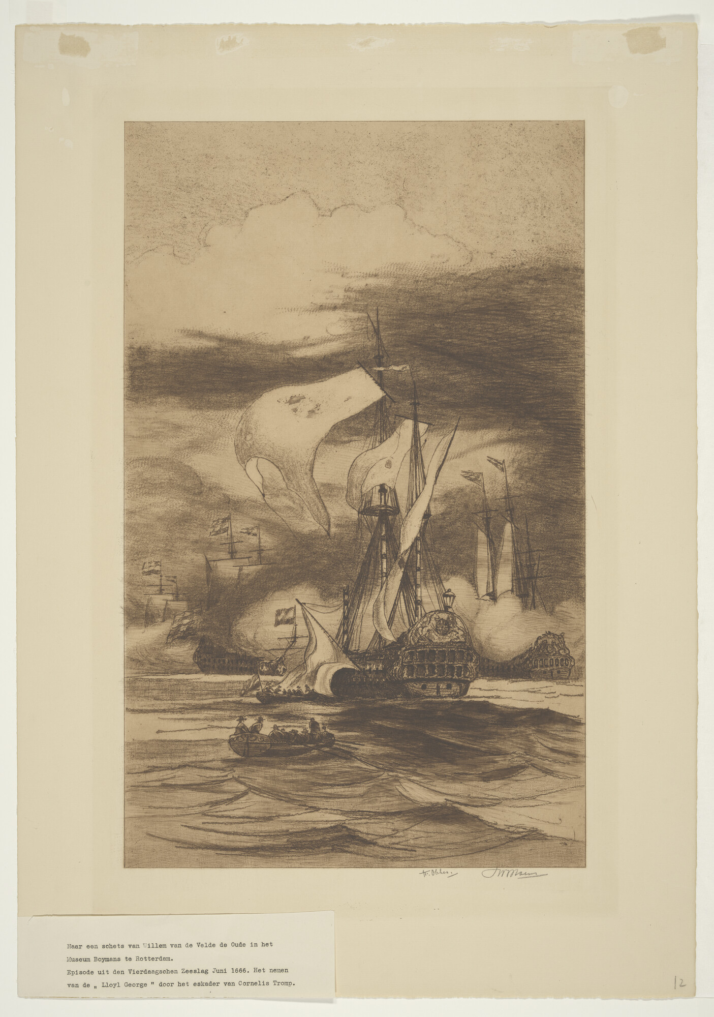 S.1588(04); Episode uit de Vierdaagse Zeeslag, 1666; prent