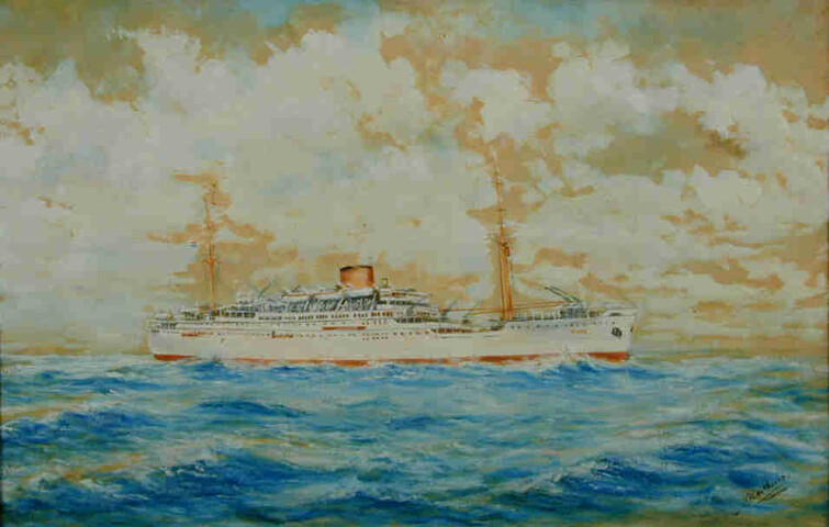 A.4975(02); Het passagiersschip ms. Ruys van de Stoomvaart-Maatschappij "Nederland"; schilderij