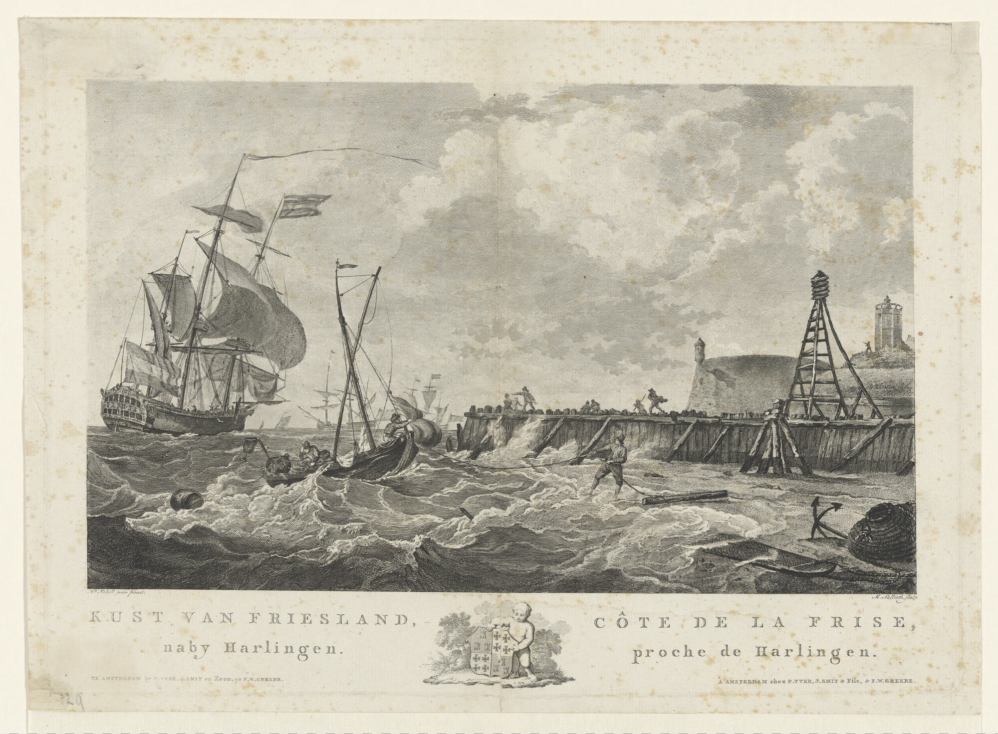A.0149(0738); "De kust van Friesland nabij Harlingen"; prent
