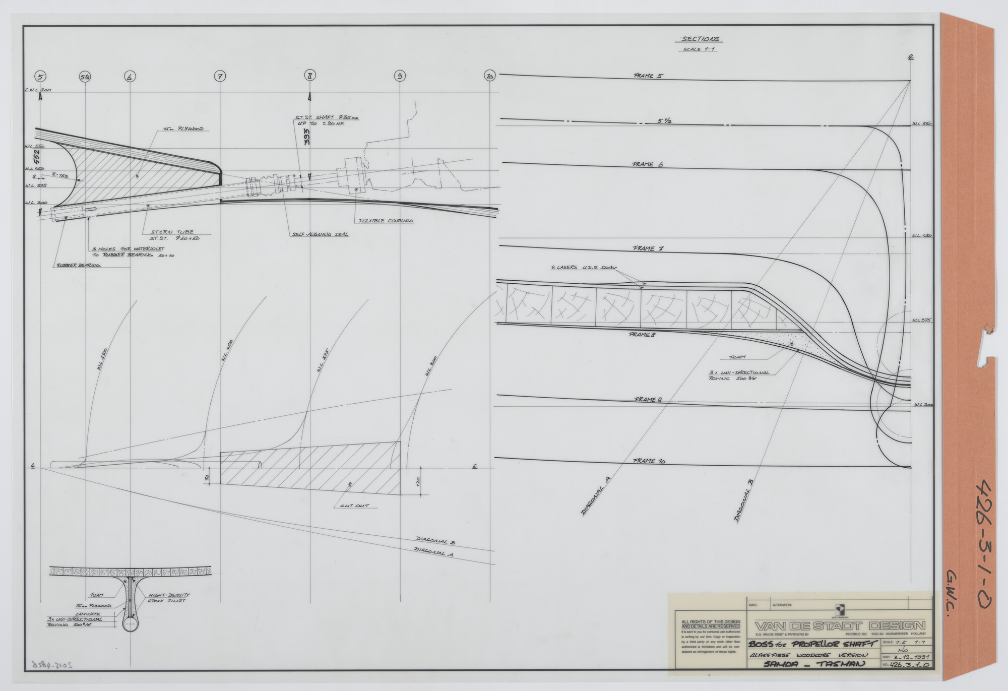 2015.4826; Schroefasaandrijving Van de Stadt 47' - Samoa en Van de Stadt 48' - Tasman; technische tekening
