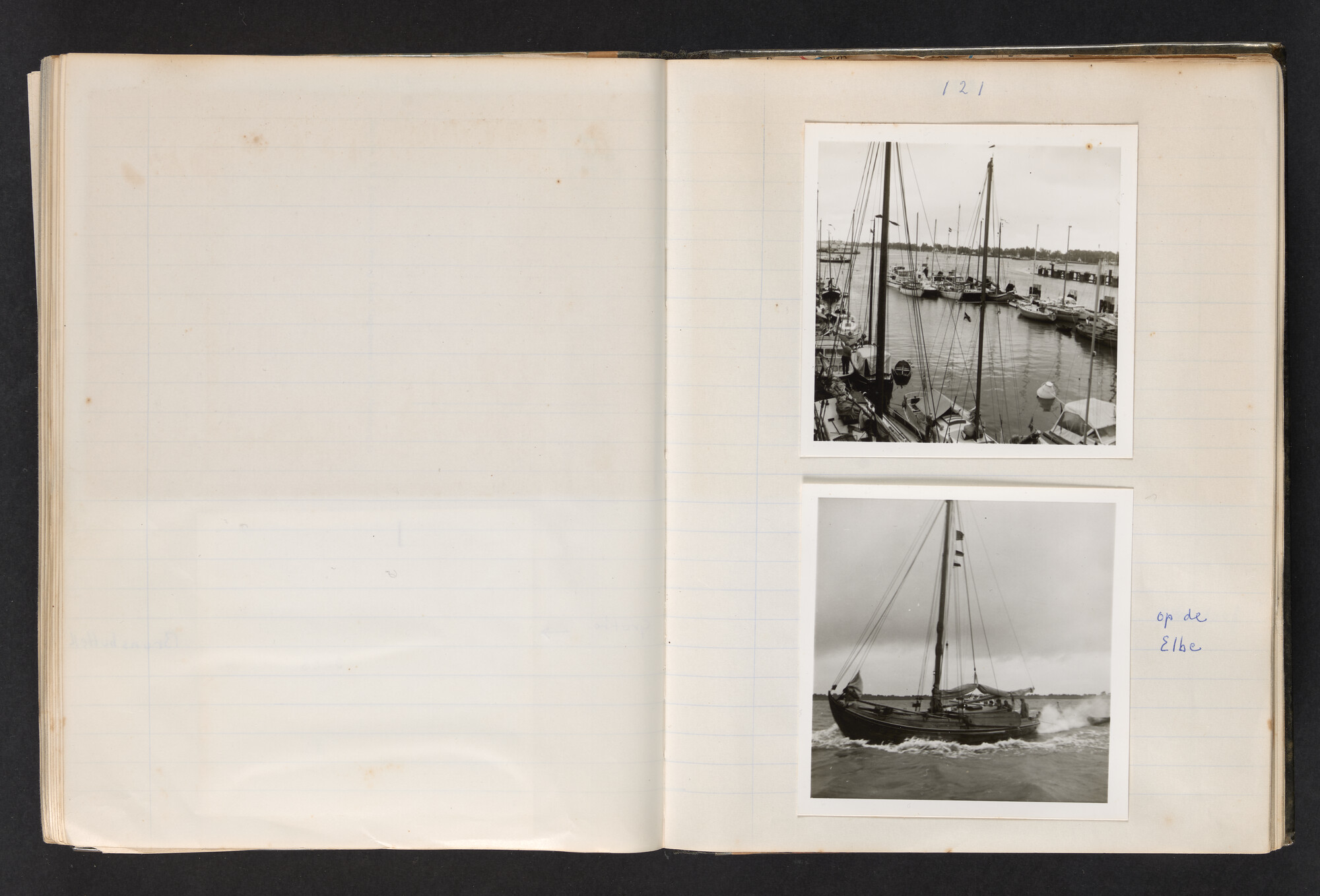 2017.0802; Logboek c.q. fotoalbum van reizen met zeeschouw Grutto (II) in Nederland, Duitsland en Denemarken, 1973-1974; logboek