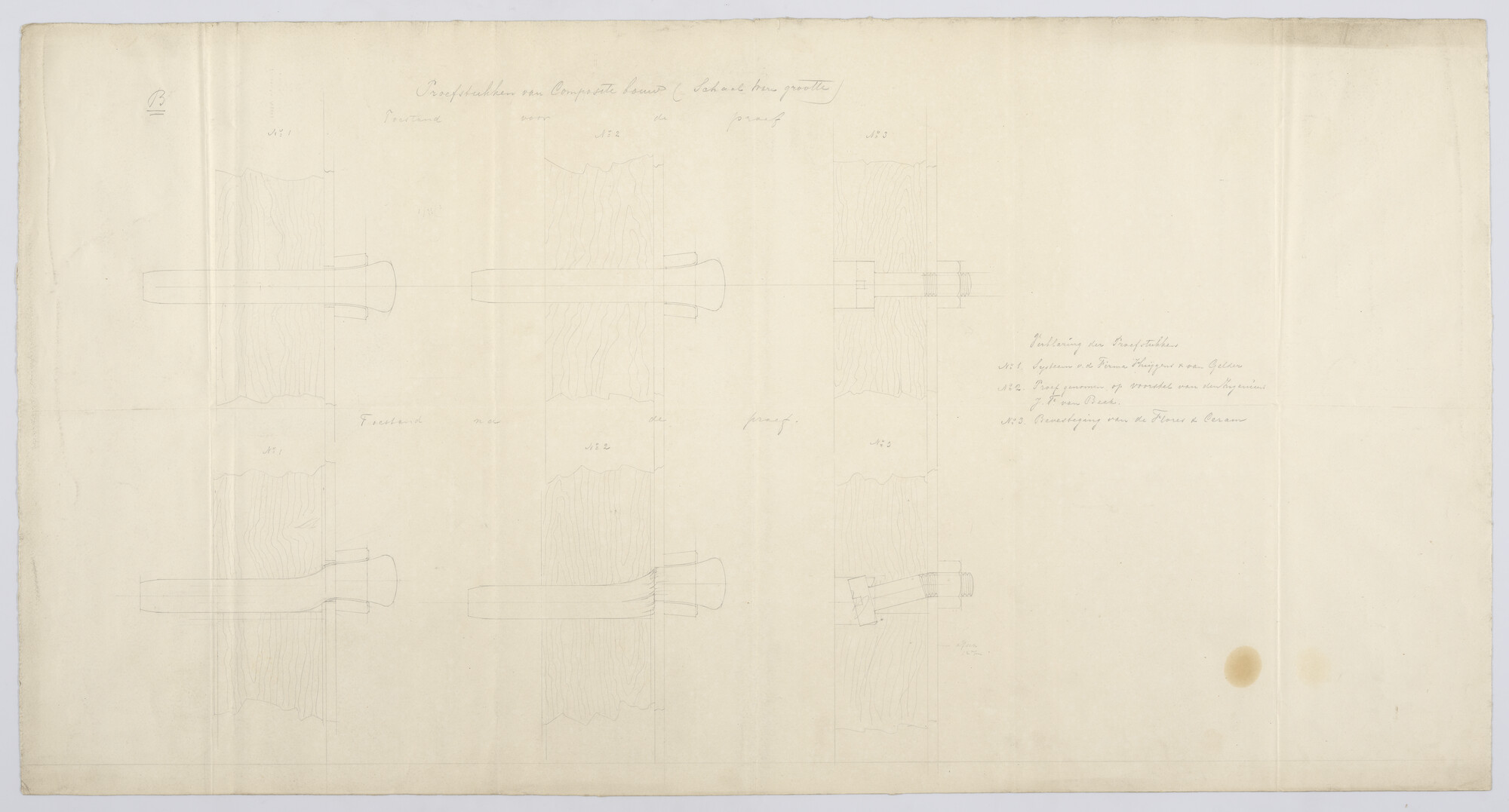 S.0687(02)197; Proefneming bevestiging huidgangen op spanten voor composietbouw; technische tekening