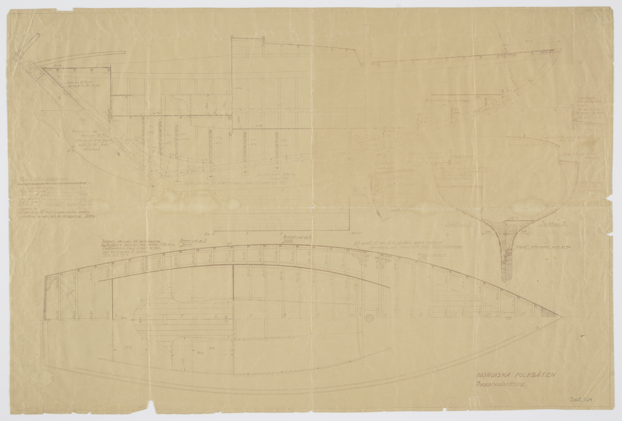2003.1104; Constructietekening van de Scandinavische Volksboot 'Marina'; constructieplan