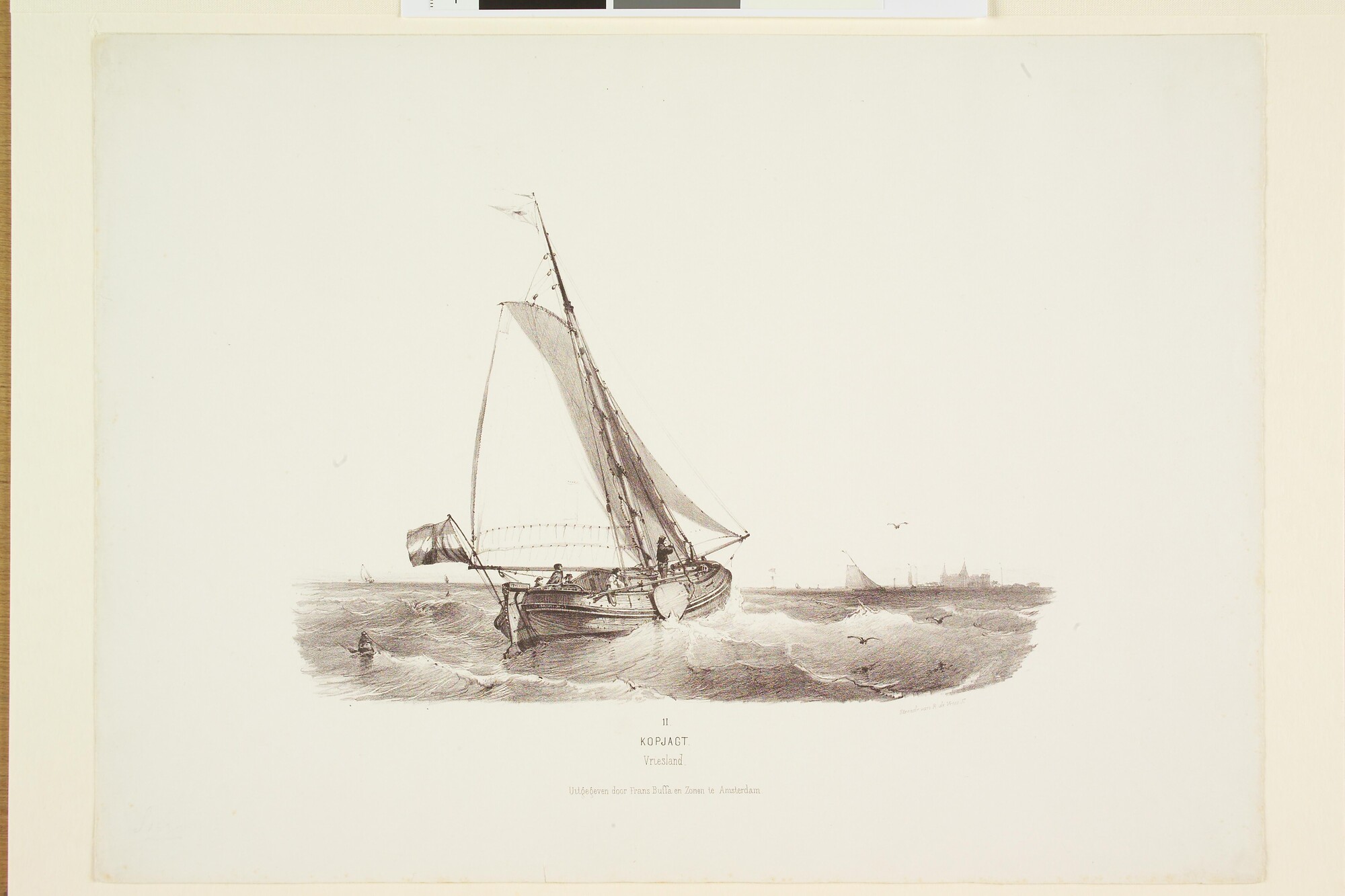 S.1330(11); Prentserie "Studien van Hollandsche Schepen", nummer 11: een kopjacht op open water; prent