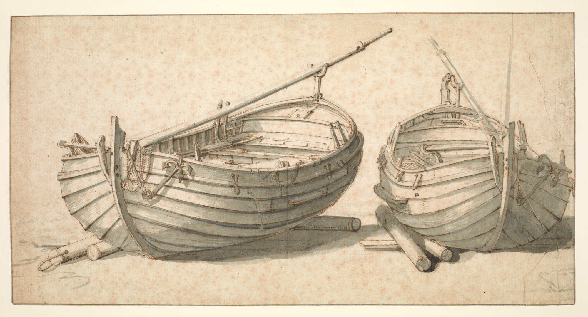 A.0449(02); Twee visserspinken op het strand; tekening