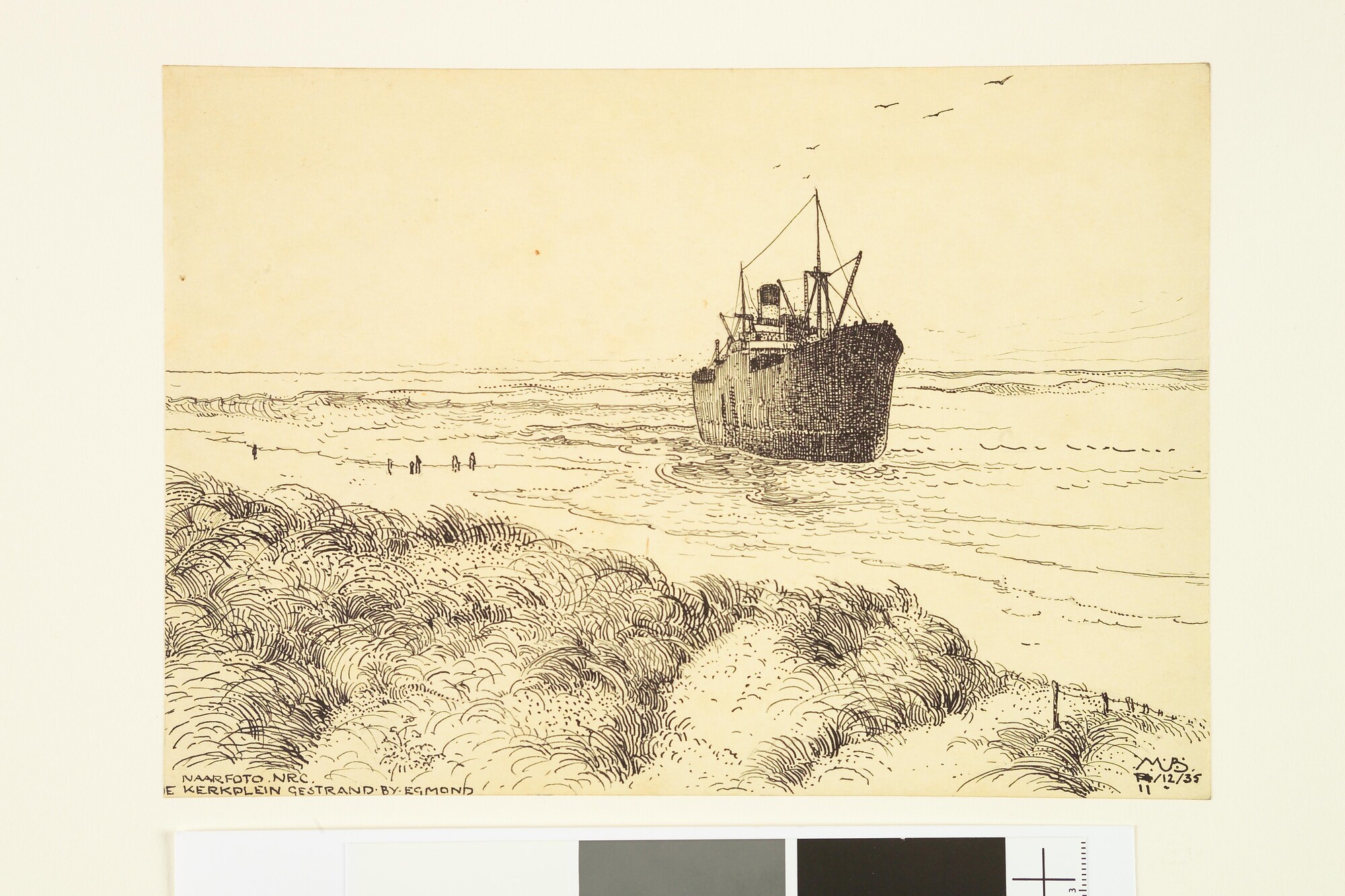 S.4364(14); Het ss. Kerkplein op het strand bij Egmond; tekening