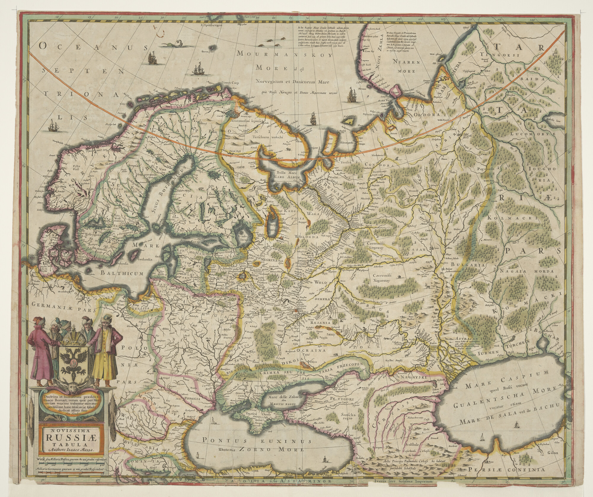A.0145(211)046; Met de hand gekleurde kaart van Rusland en noordwest Europa door Isaac Massa (1586 - 1643); landkaart