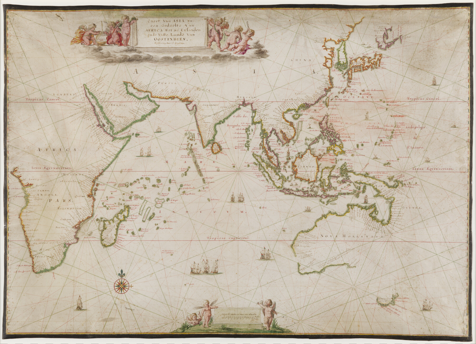 1992.1241; Kaart van Azië en een gedeelte van Afrika en de Indische Oceaan; perkamentkaart