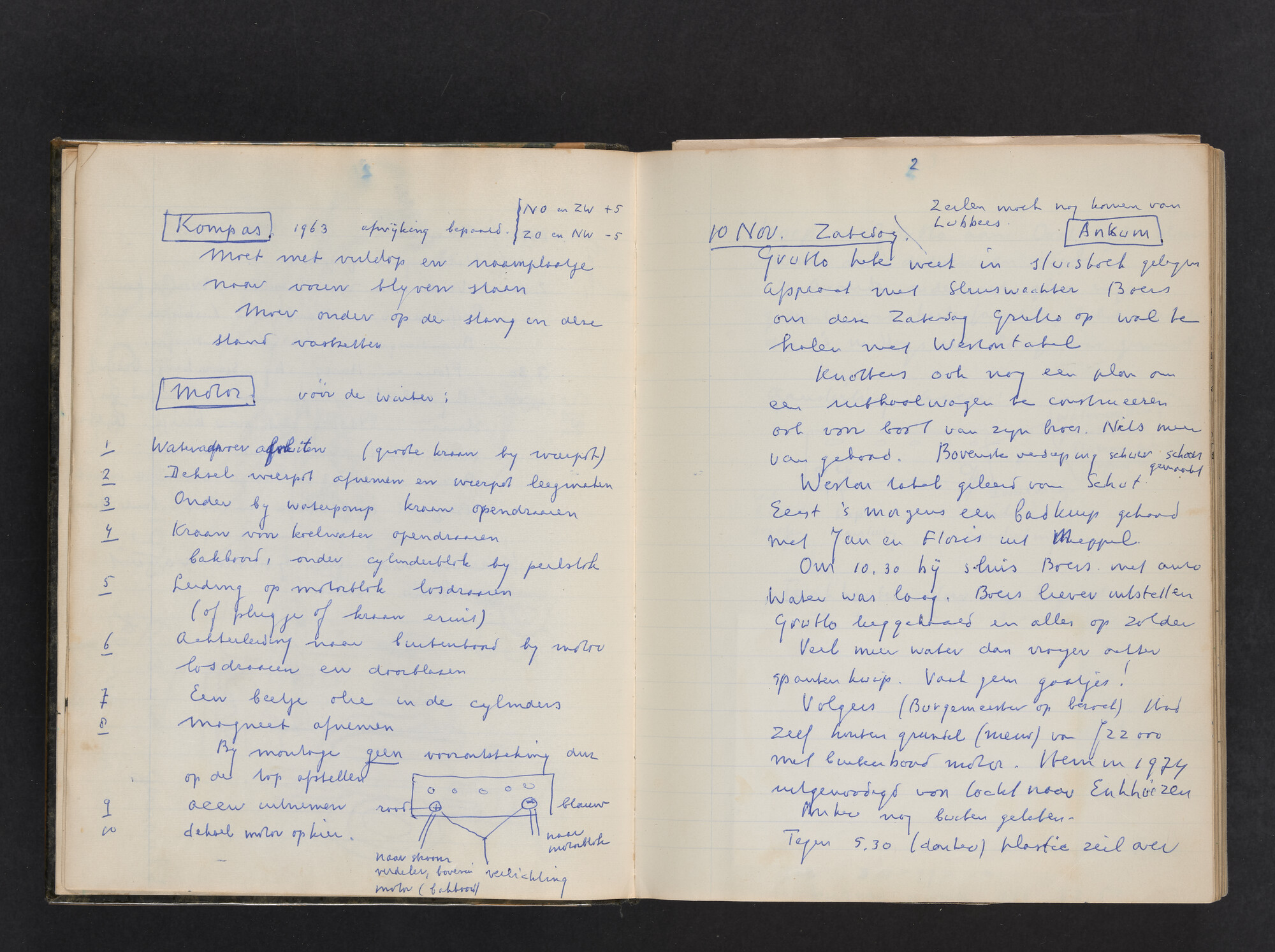 2017.0802; Logboek c.q. fotoalbum van reizen met zeeschouw Grutto (II) in Nederland, Duitsland en Denemarken, 1973-1974; logboek