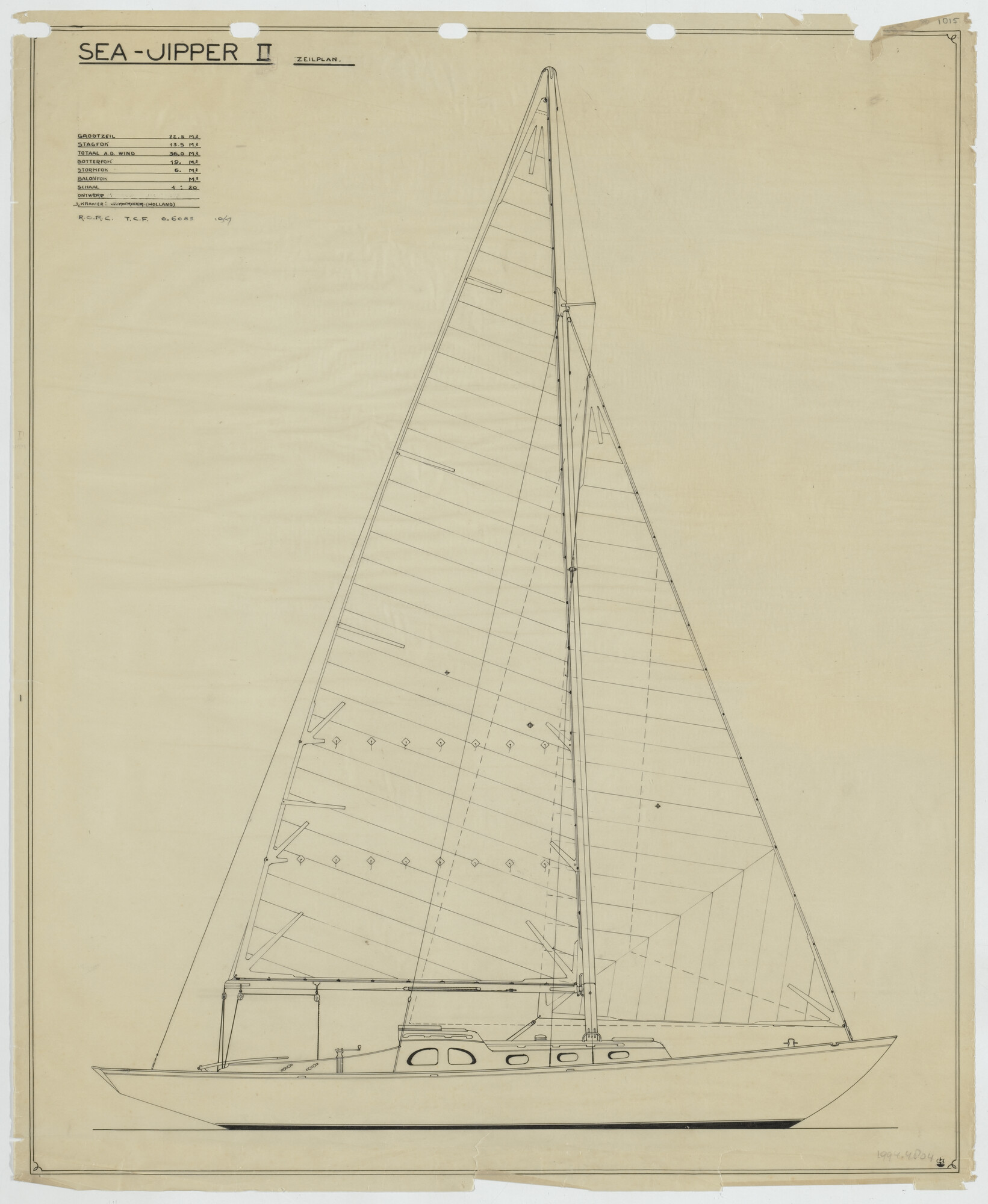 1994.4804; Zeilplan Seajipper II; technische tekening