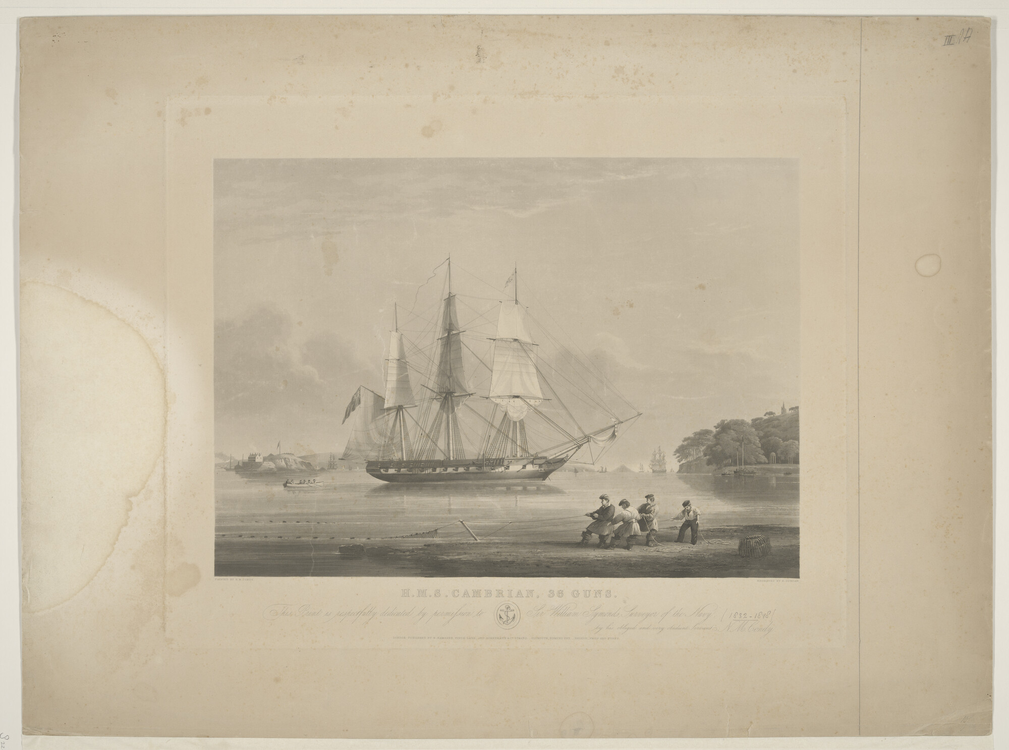 S.2284(11); Het Britse fregat HMS 'Cambrian', 36 stukken; prent