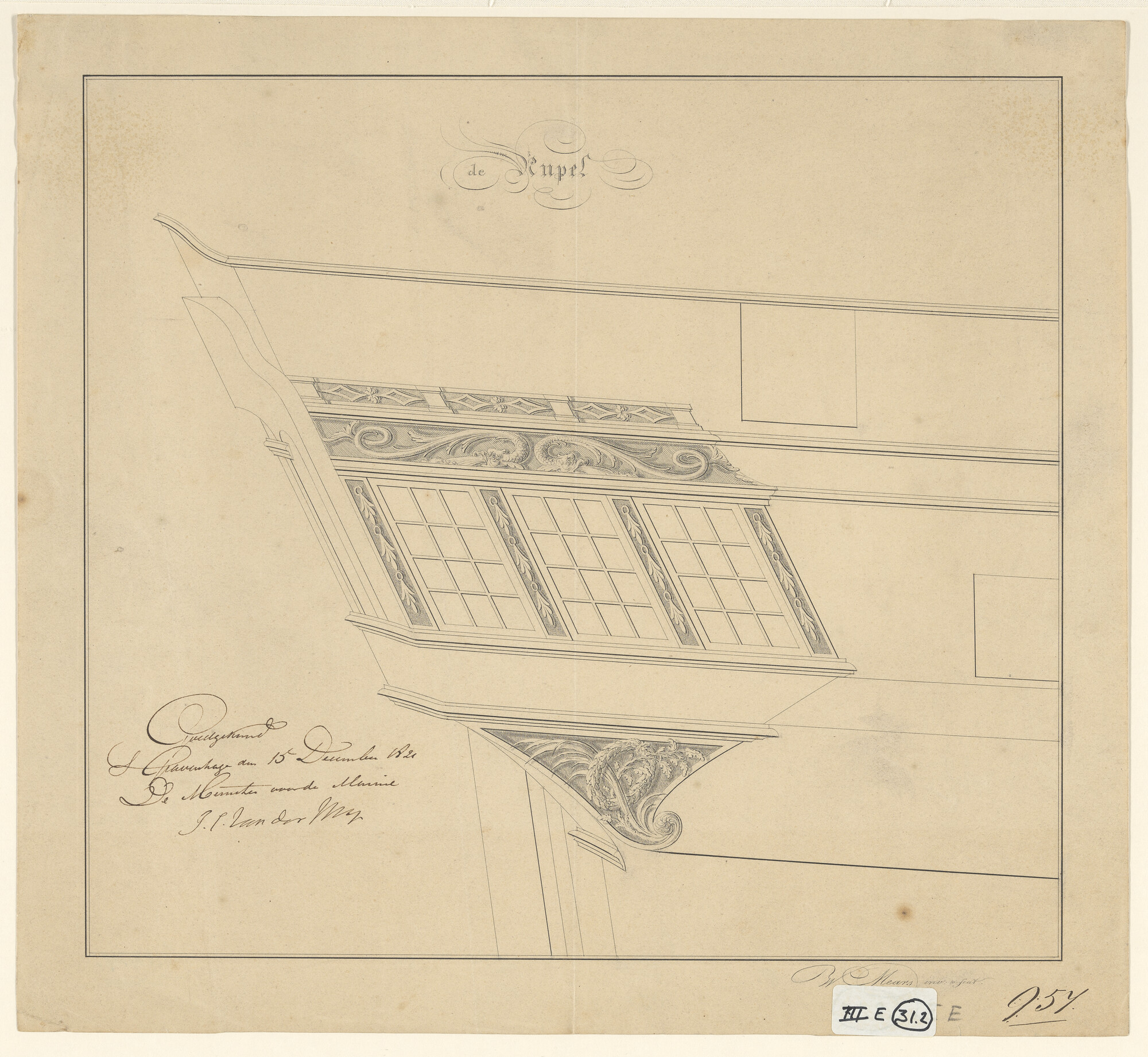 S.1214(0246); Zijgalerij van het fregat Zr.Ms. 'Rupel'; technische tekening