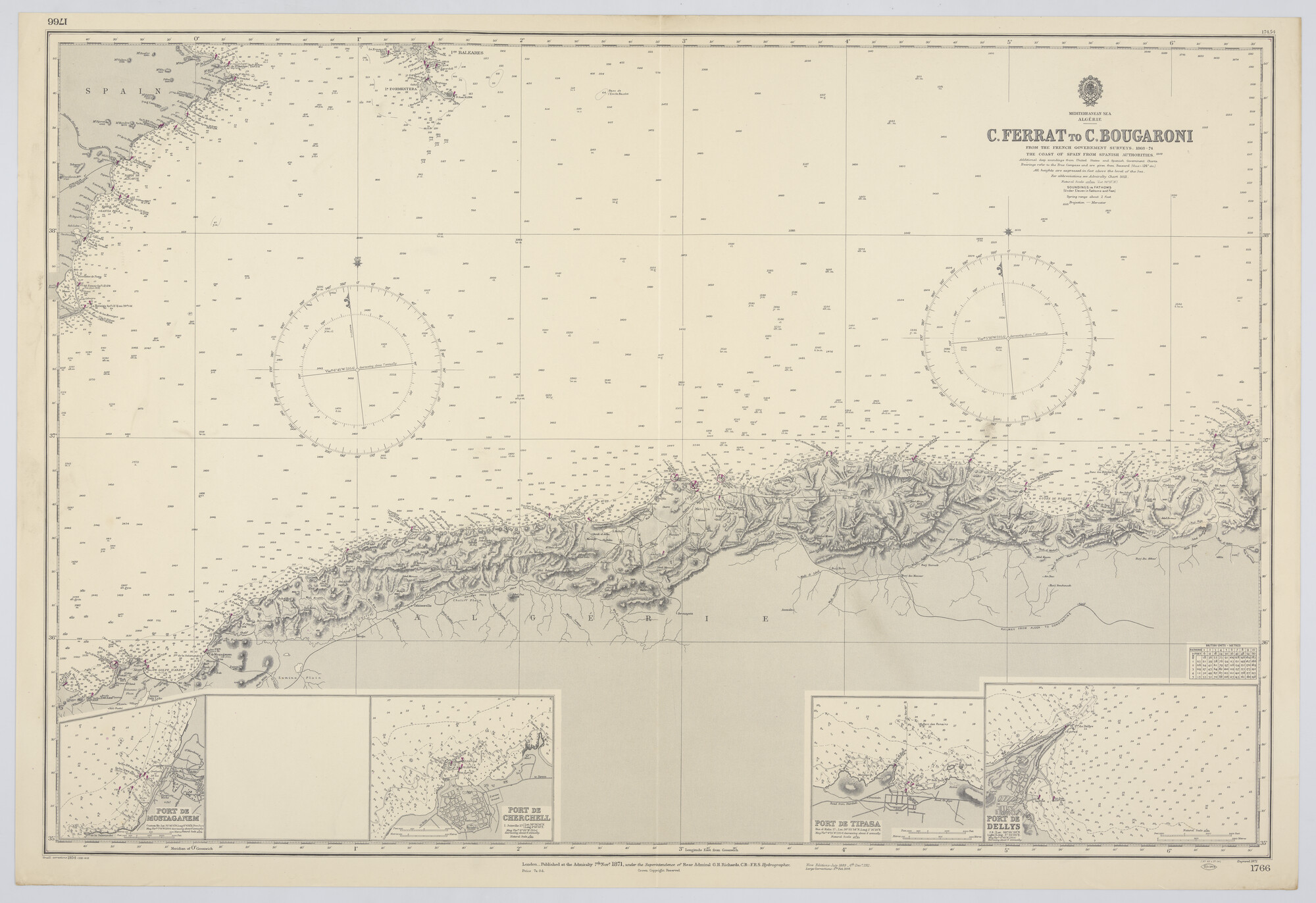2016.2775; Zeekaart van het zeegebied tussen de Spaanse kust, het eiland Formentera en de kust van Algerije; kaart