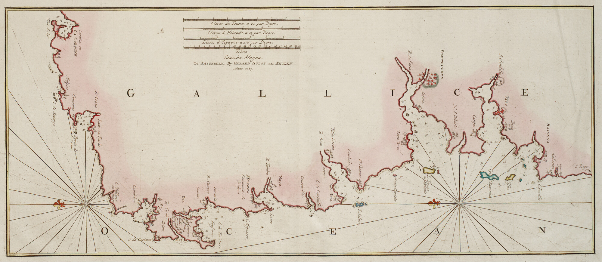 B.0032(109)2 [kaart 100]; Kaart van de noordwestelijke kust van Spanje van La Coruña tot Oya; kaart