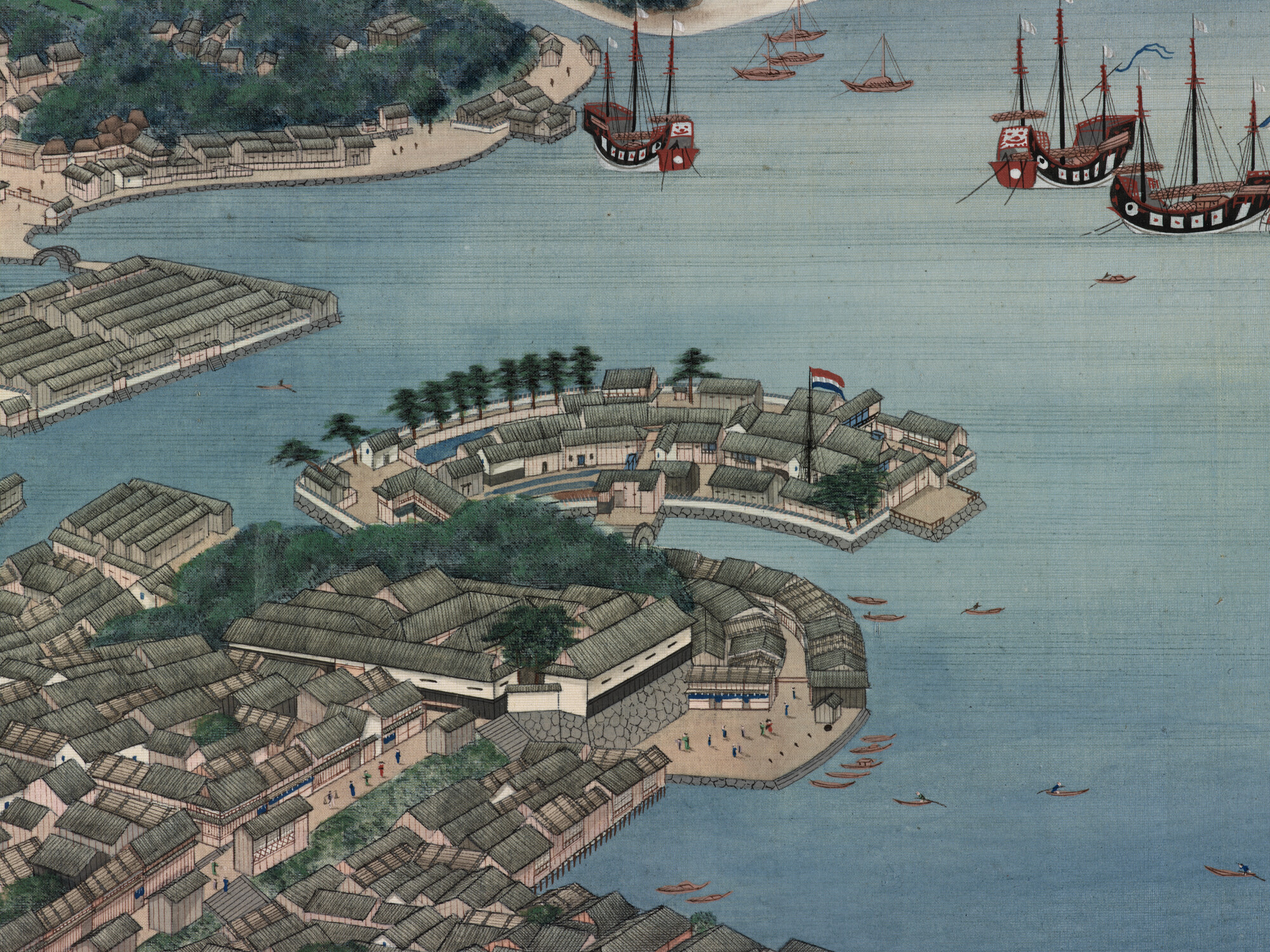 A.2714; De baai van Nagasaki met het eiland Deshima; tekening