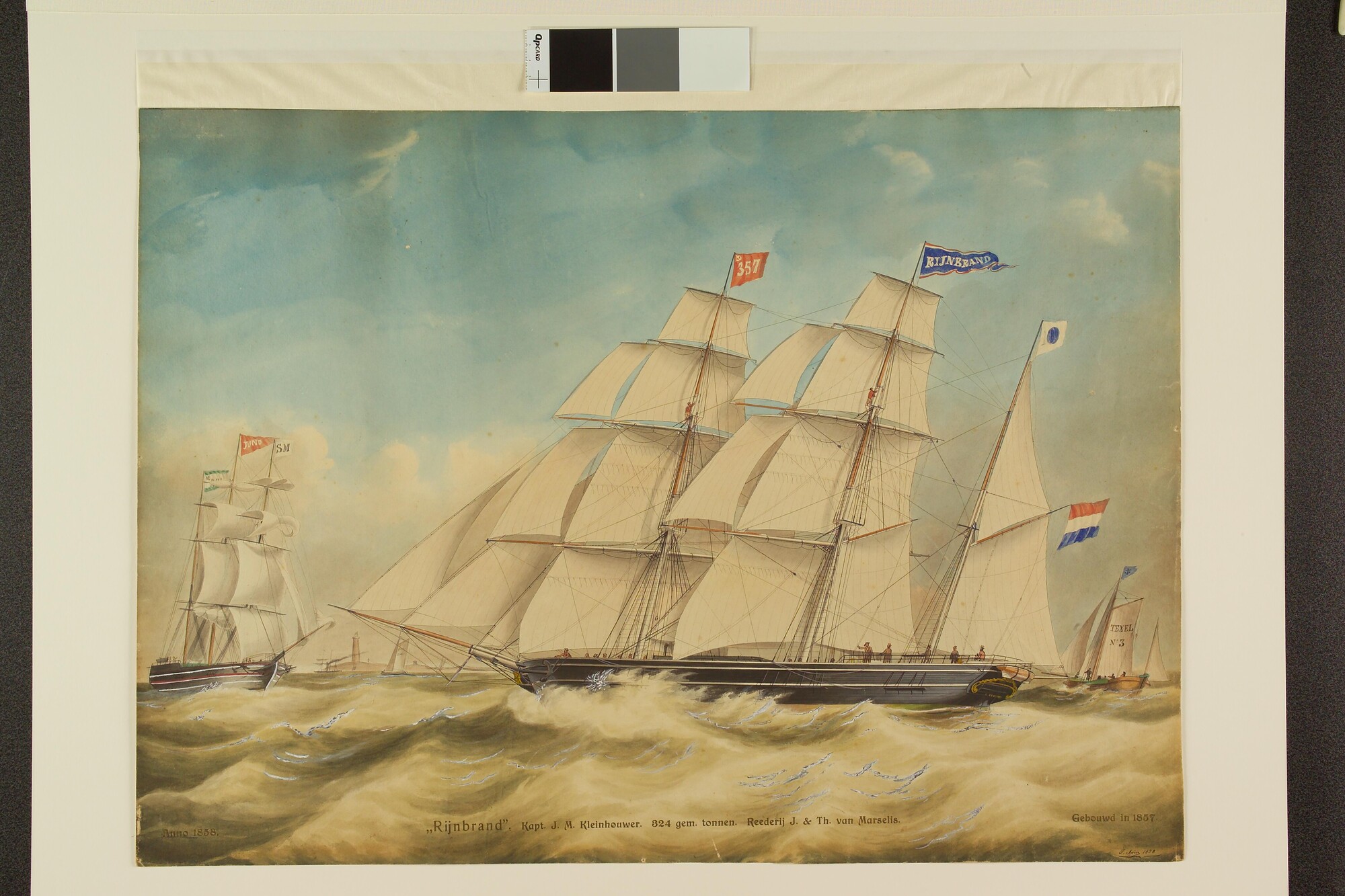 A.2255(03); Het barkschip Rijnbrand; tekening