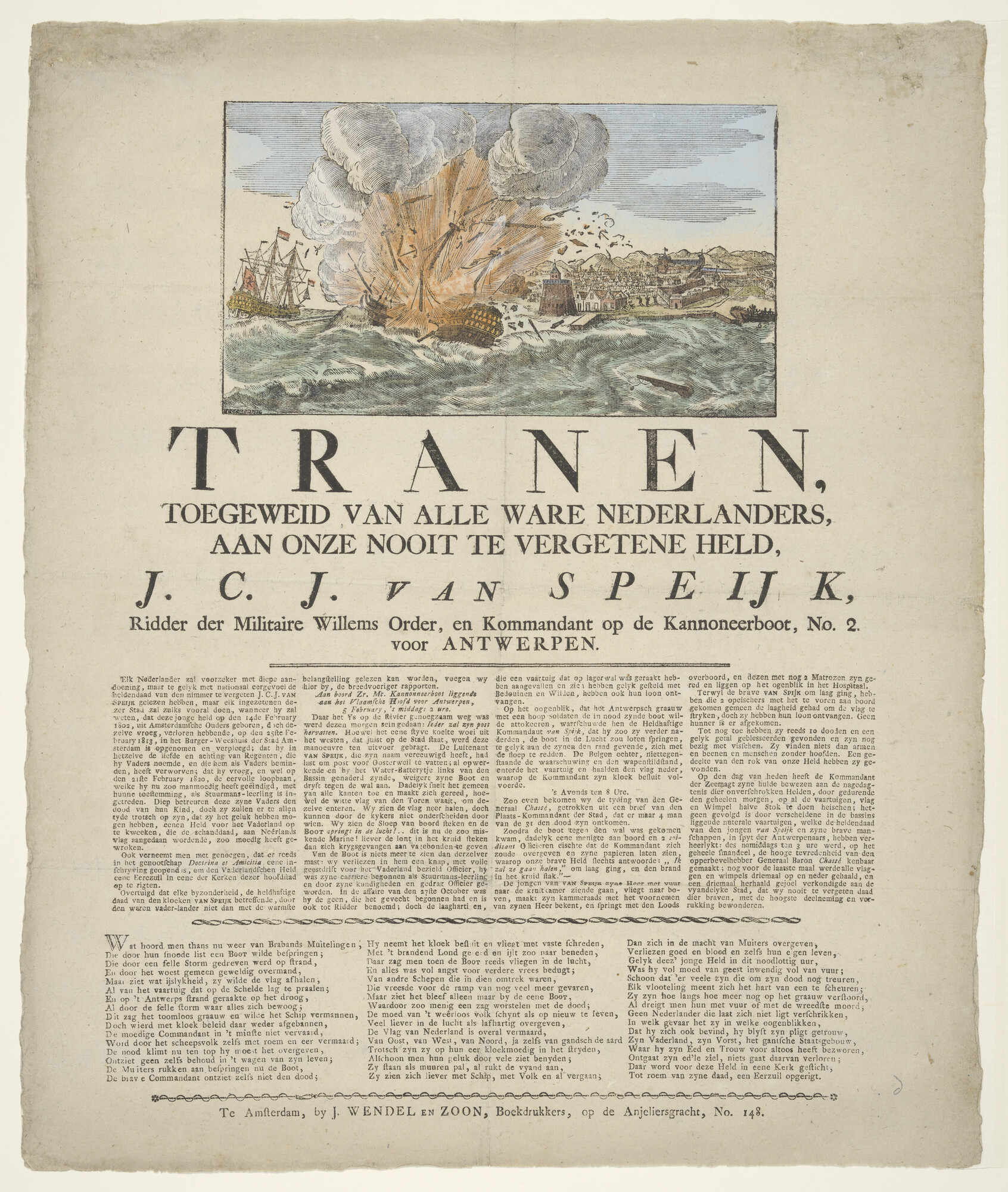 A.2256(04); Het springen van een Nederlands oorlogsschip 'Alphen'; prent