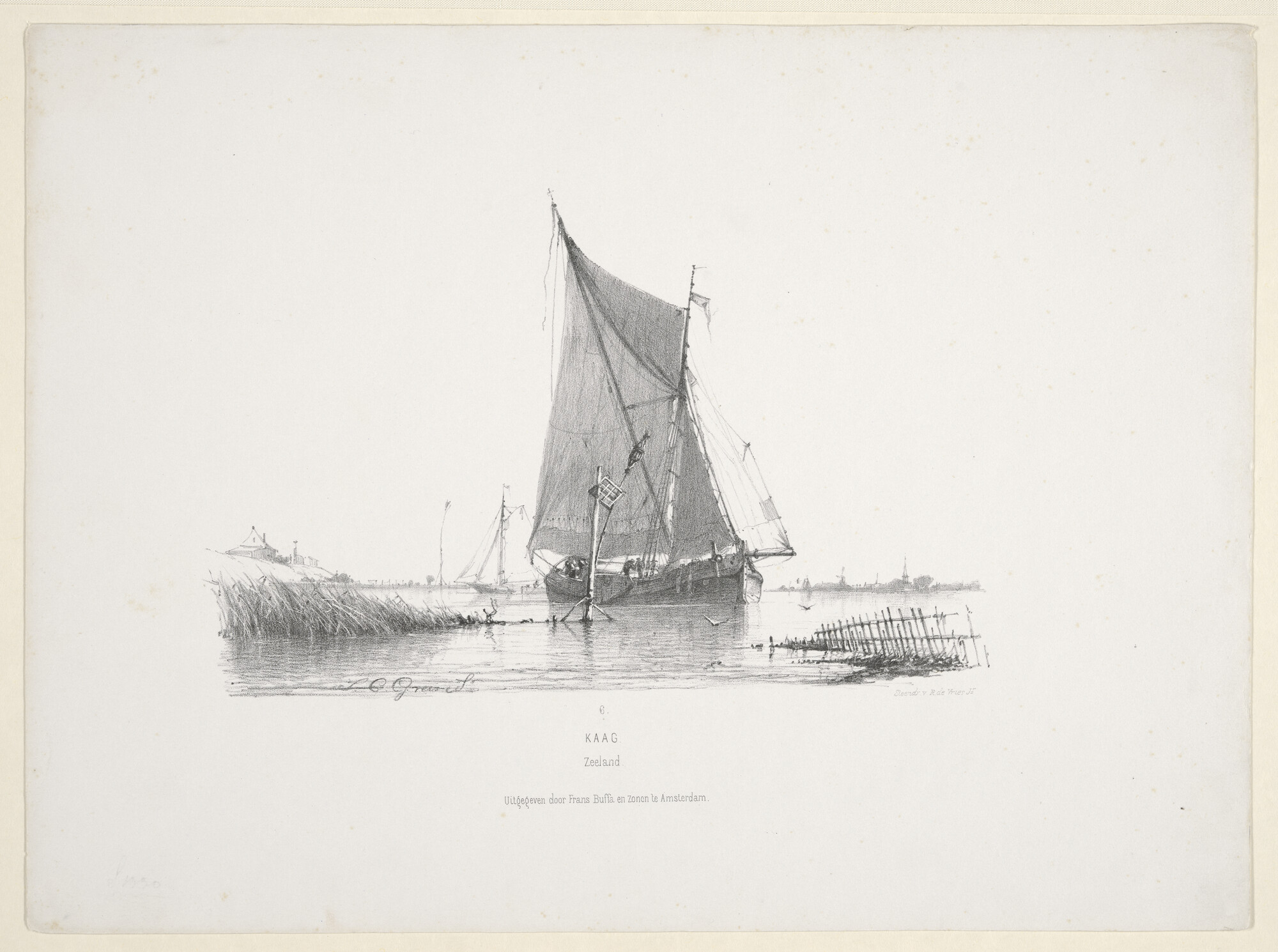 S.1330(06); Prentserie 'Studien van Hollandsche Schepen', nummer 6: een kaagschip; prent