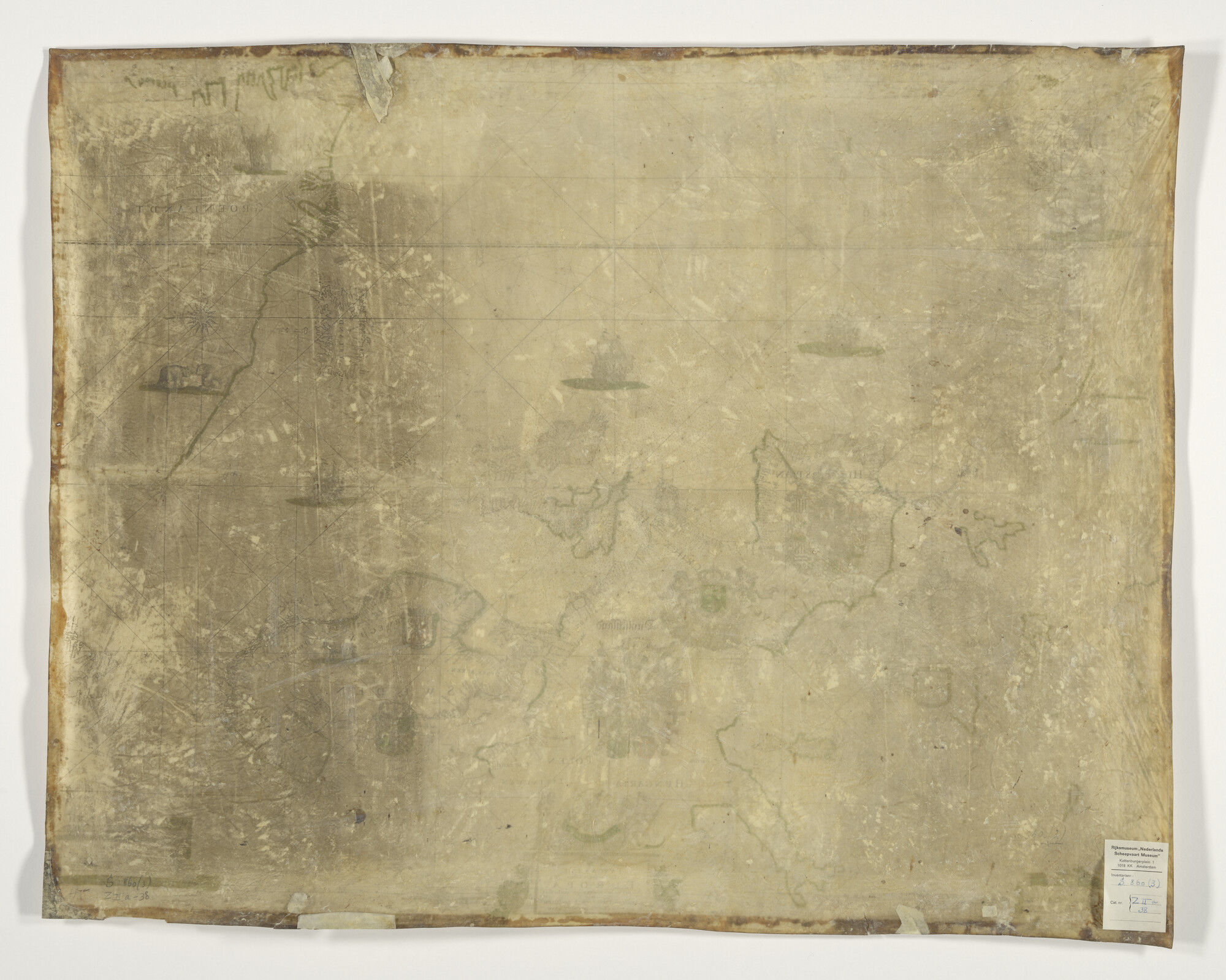 S.0860(03); Met de hand gekleurde, gedrukte Europese paskaart door Willem, Pieter & Joan Blaeu; perkamentkaart