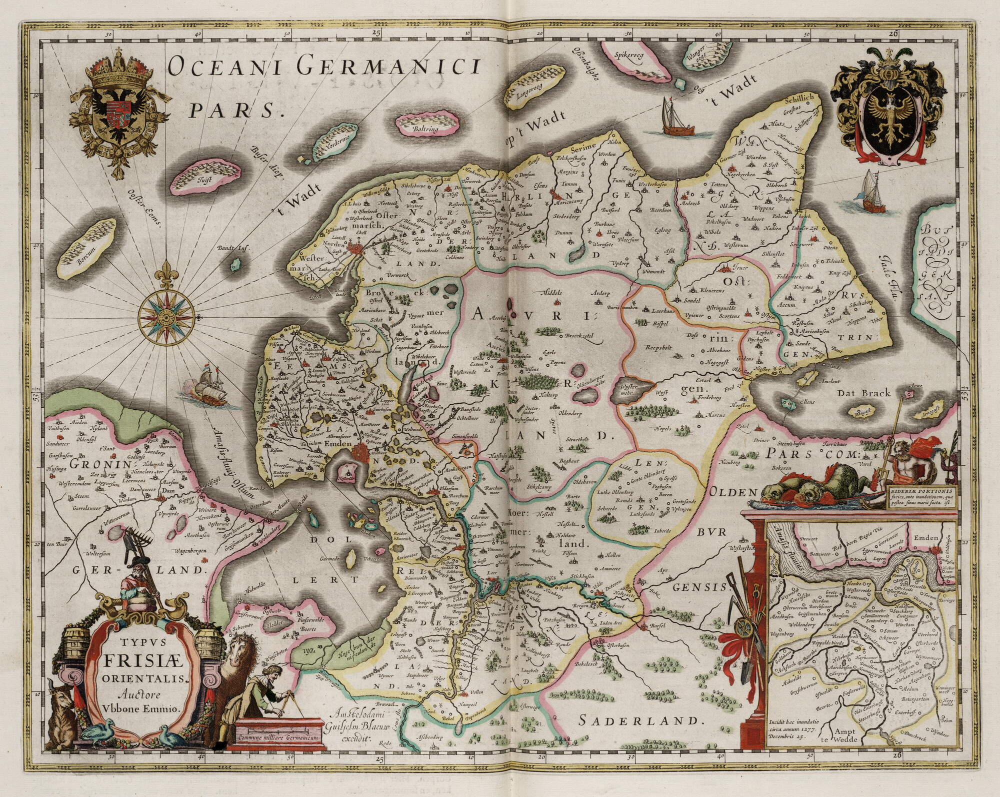 S.1034(02) [kaart 033]; Kaart van Oost-Friesland, met een inzetkaart van de overstromingen van 25 december 1577; landkaart