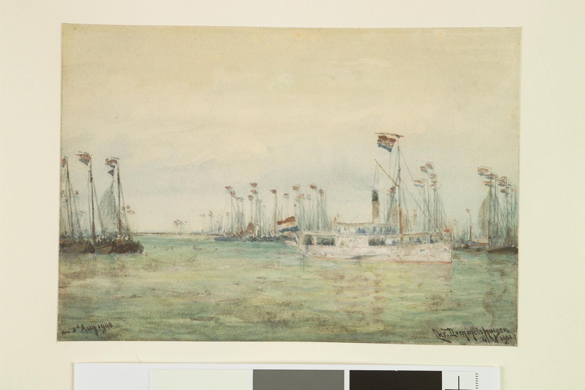 A.2347(02); Revue van de vissersvloot op de Zuiderzee bij Pampus op 3 augustus 1900; tekening