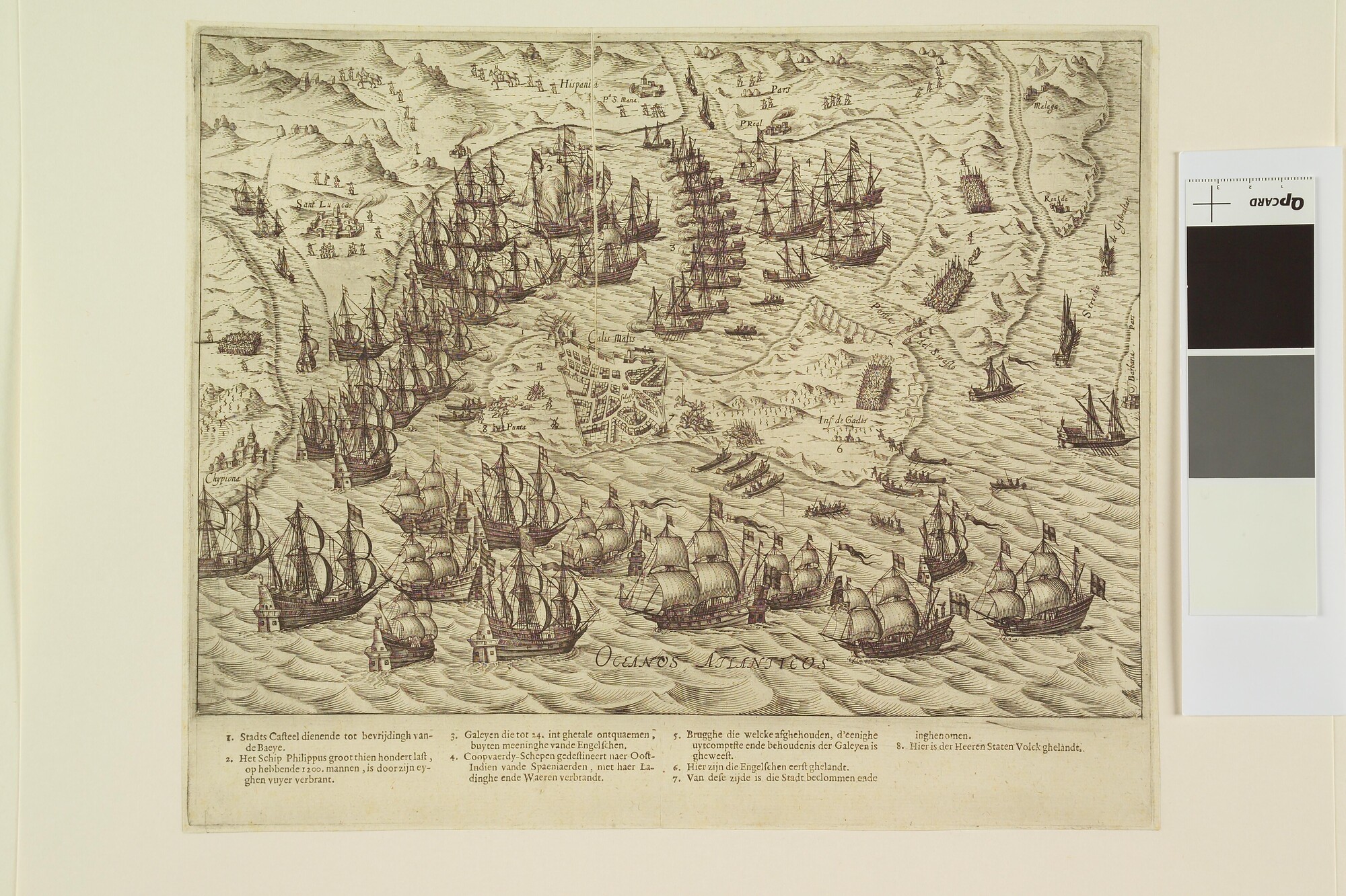 A.3368(01); Inname van Cadiz, door de Engels-Hollandse vloot, 1596; prent