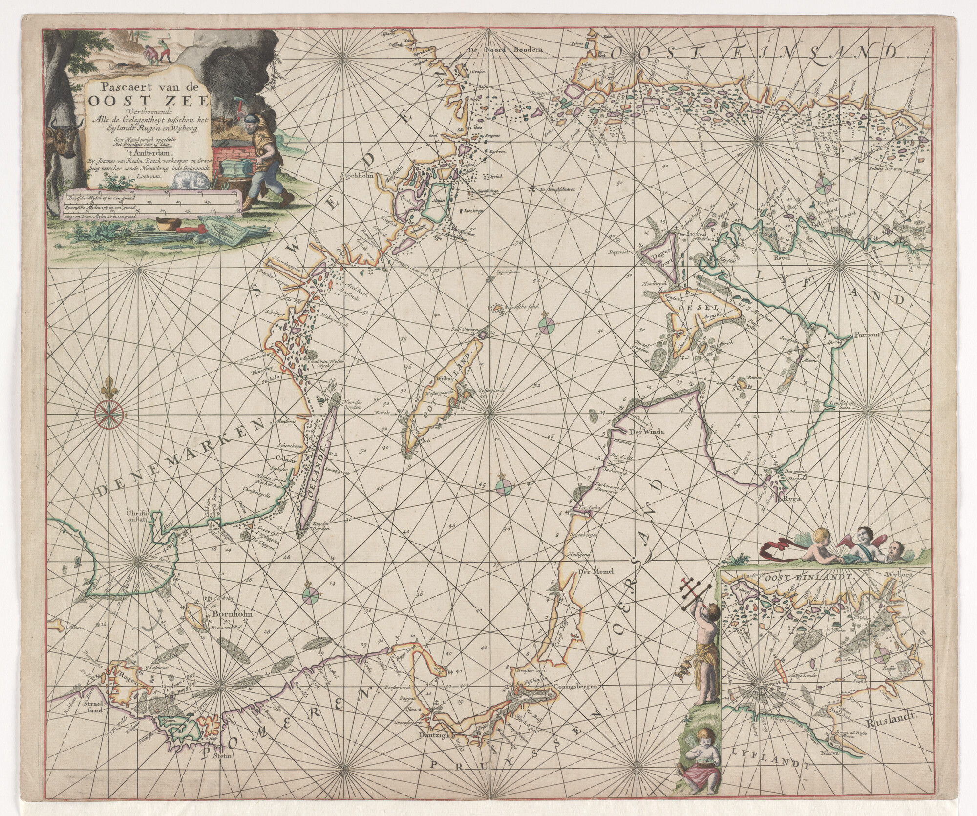 A.0145(211)078; Met de hand gekleurde kaart van de Oostzee tussen het eiland Rugen en Wyborg; zeekaart