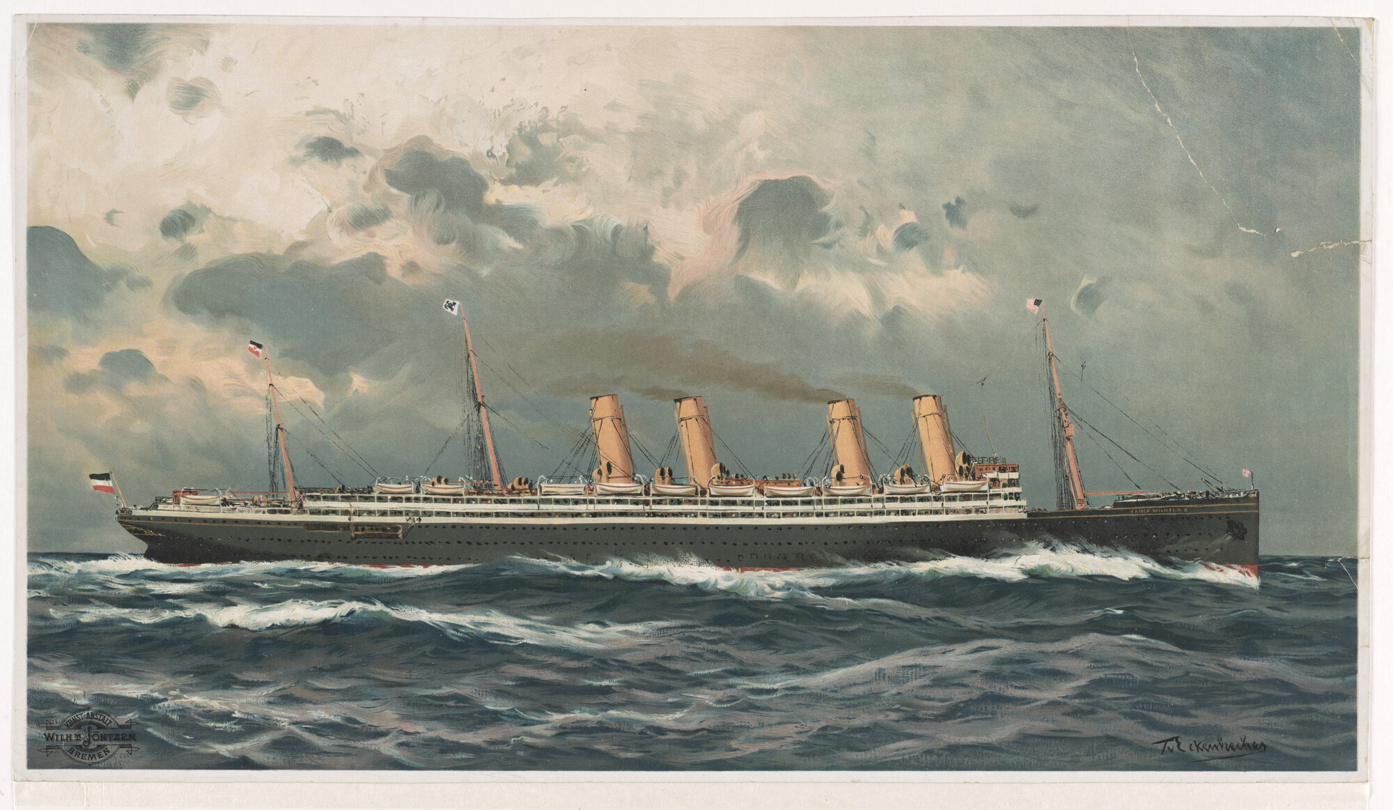 A.0149(0781); Het Duitse passagiersschip ss. 'Kaiser Wilhelm' II; prent
