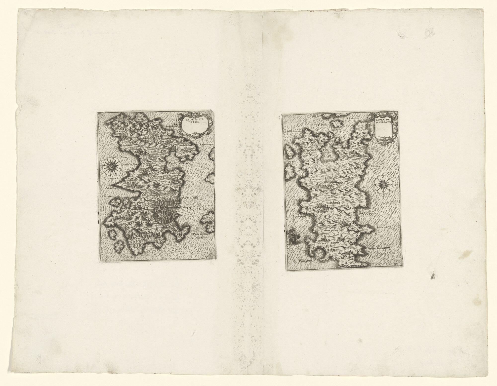 A.0145(211)002; Kaart van het Griekse eiland Sio (Chios) en idem van Scharpanto (Karpatos); landkaart