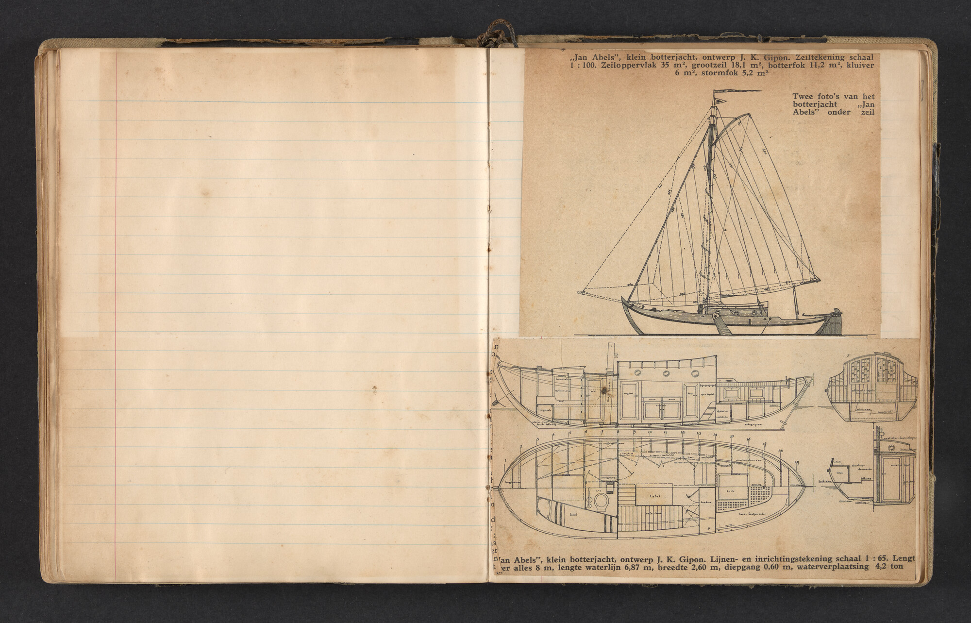 2017.0791; Logboek c.q. fotoalbum van reizen met zeeschouw Grutto in Nederland, 1952-1954; logboek