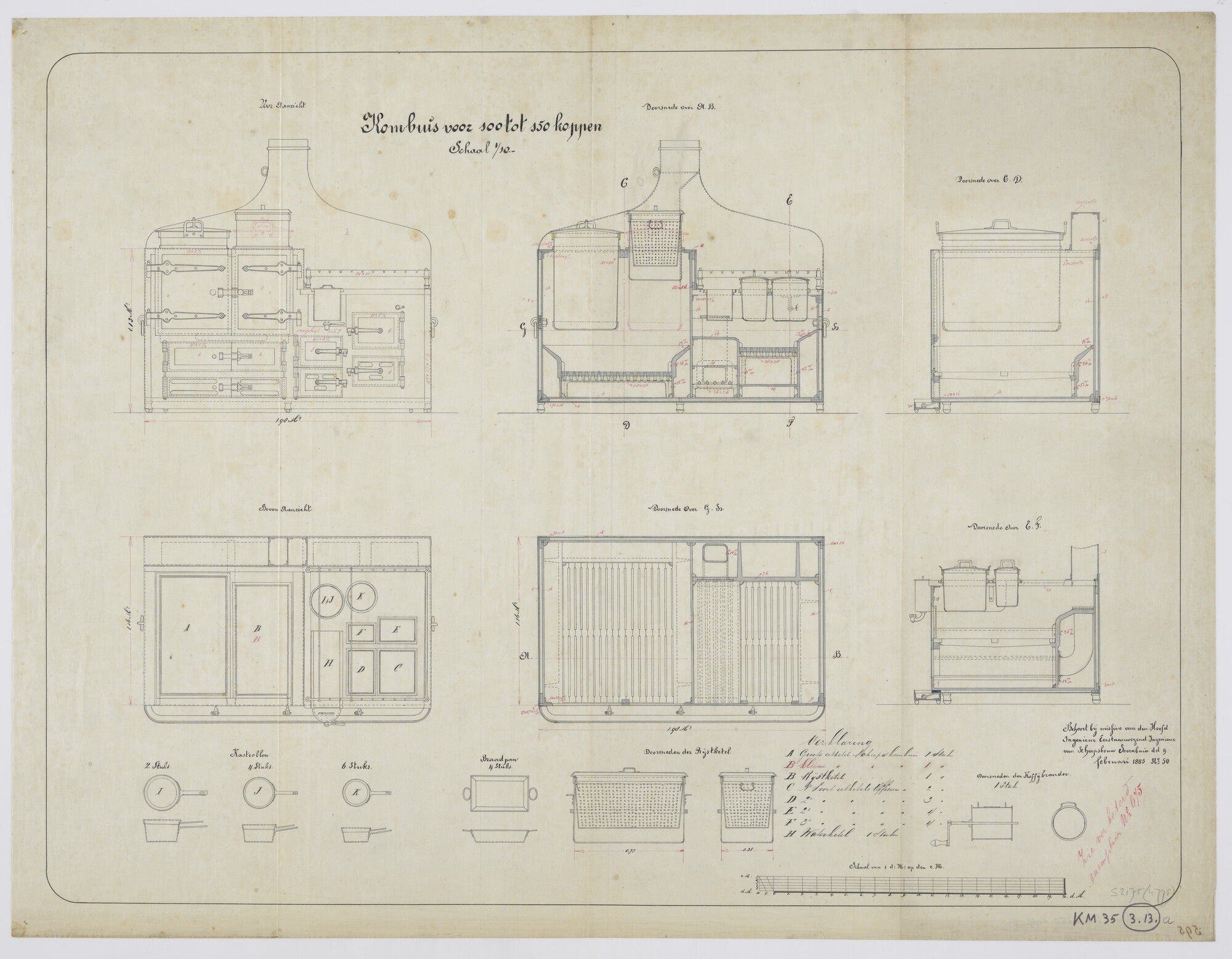 S.2175(4775); Kombuis voor een bemanning van 100 tot 150 koppen; technische tekening
