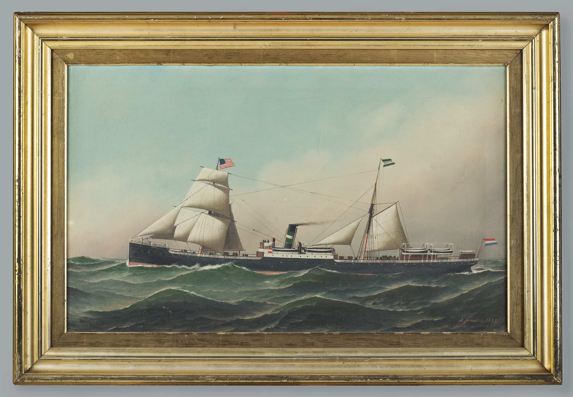 S.3745; Het passagiersschip ss. Edam van de Nederlandsch-Amerikaansche Stoomvaart Maatschappij; schilderij