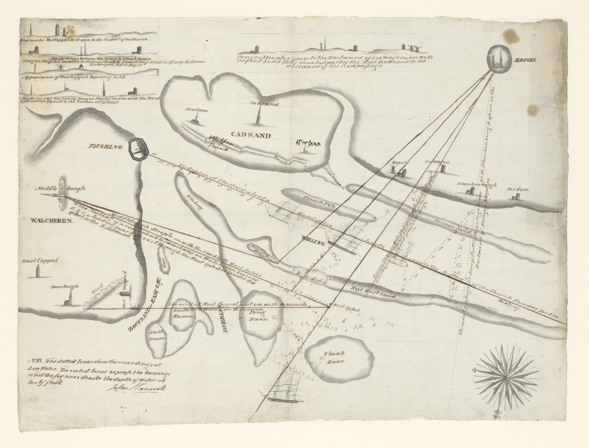 1989.0484; Handschriftzeekaart van een gedeelte van de Wielingen en omgeving in de Westerschelde; zeekaart