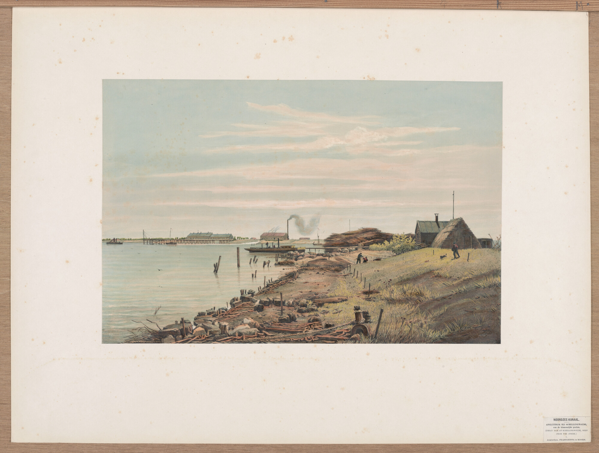A.0268(07); Lithografie Noordzee-Kanaal, Afsluitdijk bij Schellingwoude, van de binnenzijde gezien; album