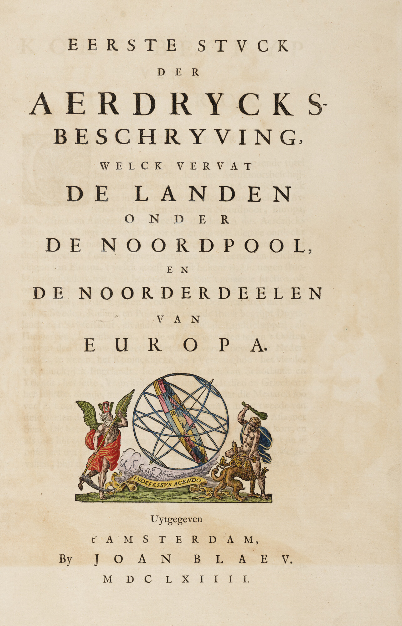 S.1034(01) [kaart 003]; Eerste Stvck der Aerdrycks-Beschryving welck vervat de Landen onder de Noordpool [etc.]; titelpagina