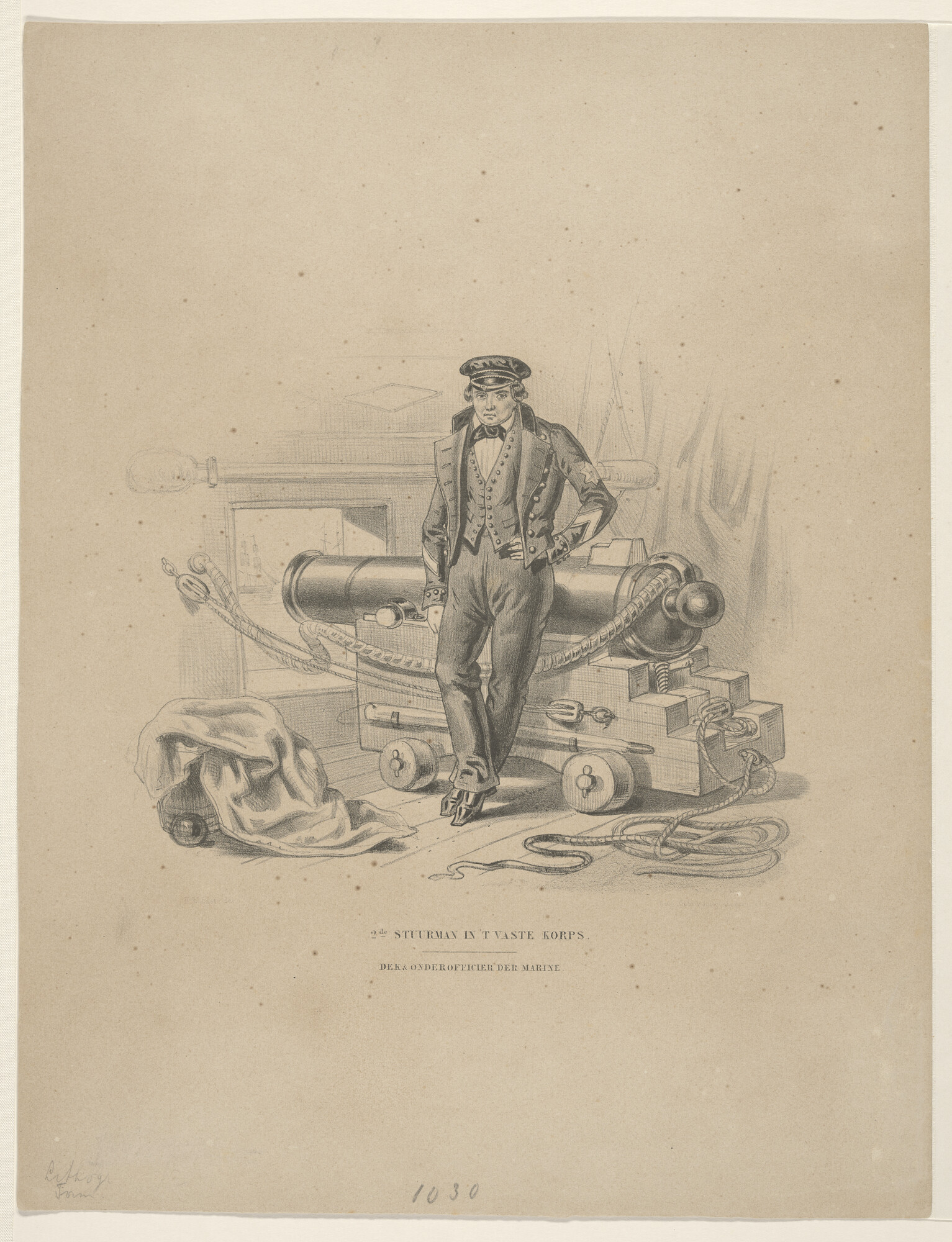 A.1080(02)a; Tweede Stuurman in het vaste korps van de marine; prent