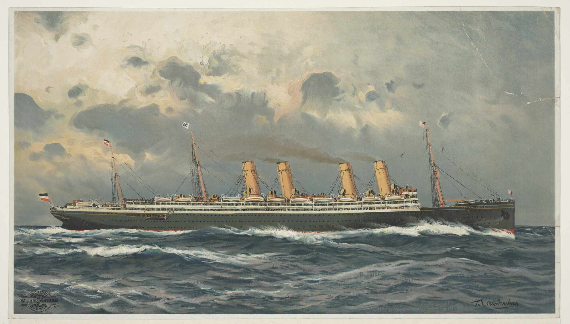 A.0149(0781); Het Duitse passagiersschip ss. 'Kaiser Wilhelm' II; prent